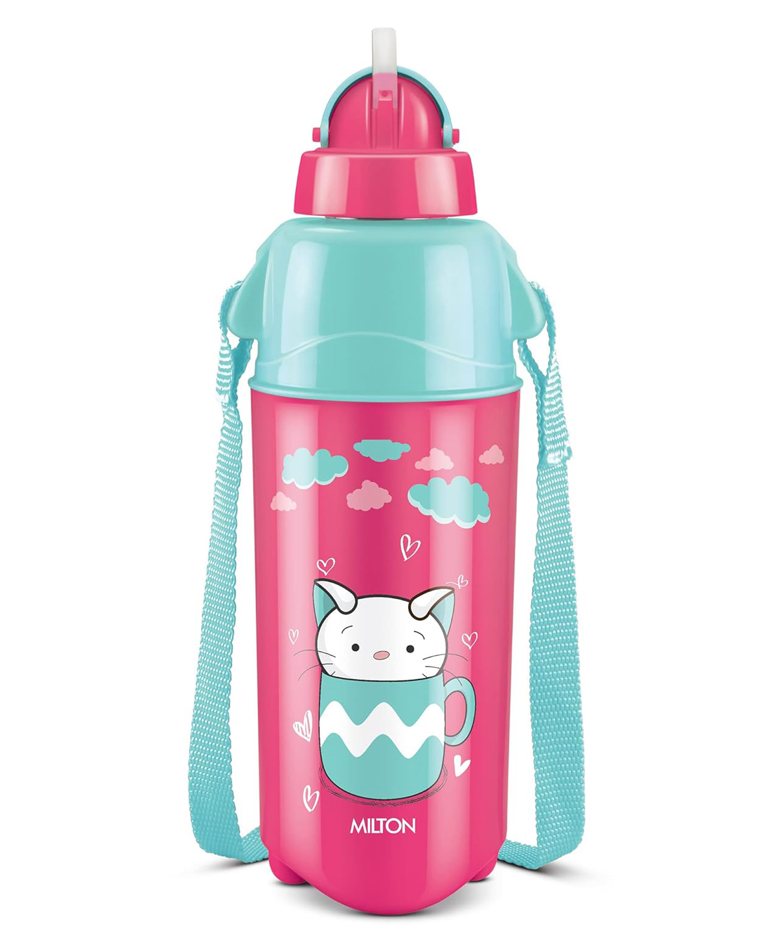 MILTON Kool Trendy 500 Plastic Insulated Water Bottle with Straw for Kids, 490 ml, Cherry Pink School, Picnic, Sipper, Leak Proof, BPA Free, Food Grade, Easy to Carry (Pack of 1)-picture-3