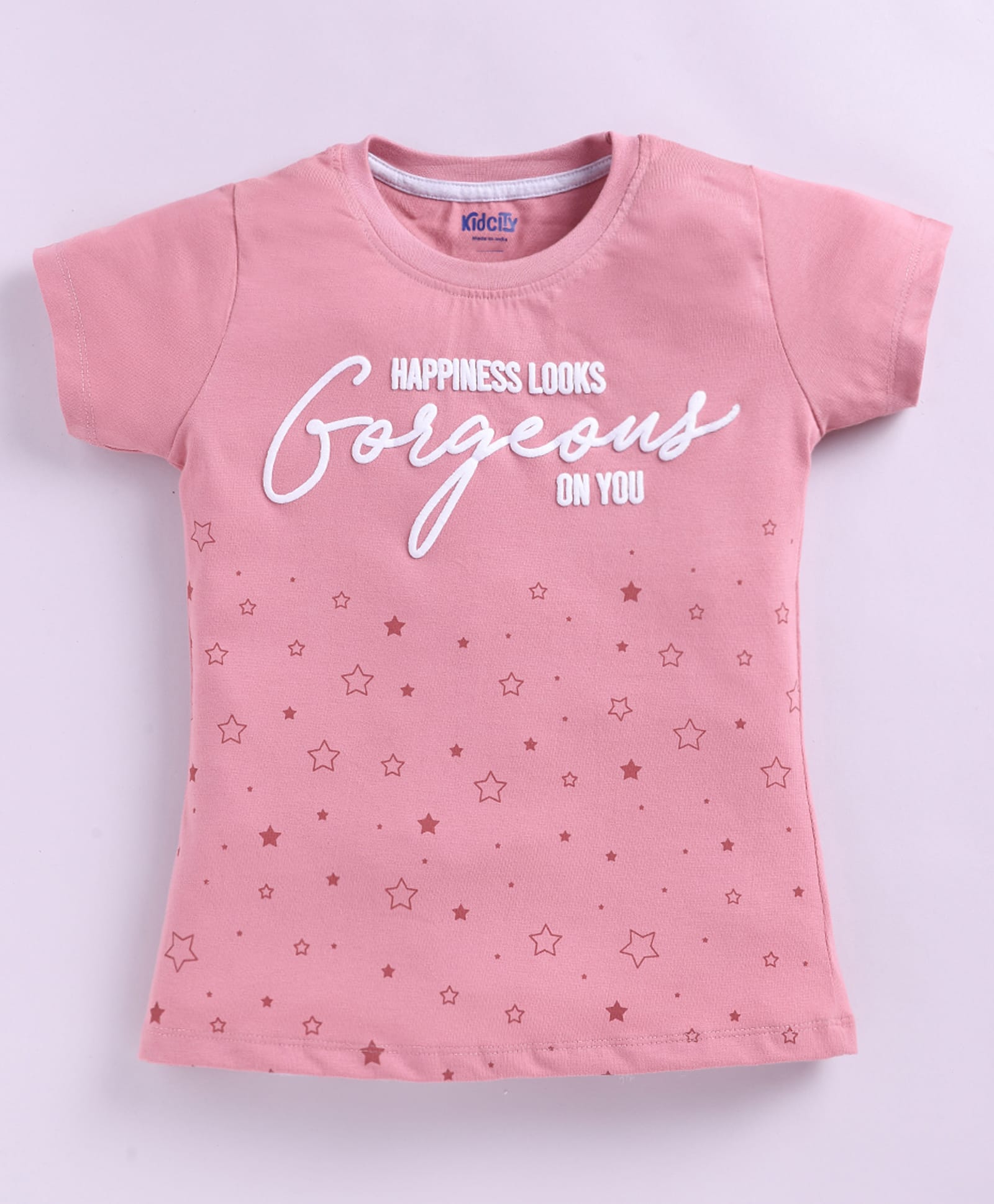 Kidcity Cotton Knit Half Sleeves Gorgeous Text Printed Top - Pink-picture-11