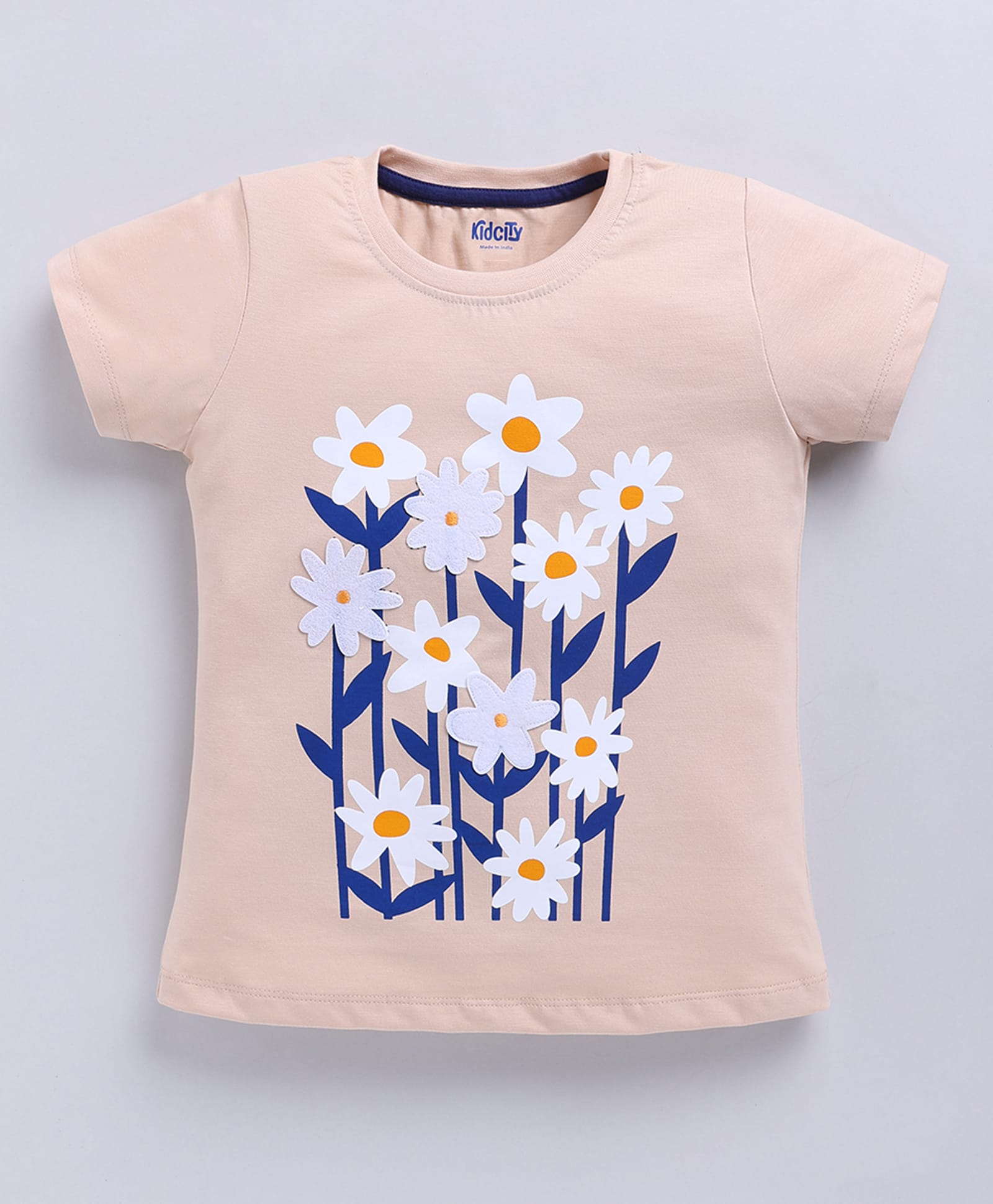 Kidcity Cotton Knit Half Sleeves Floral Printed Top - Light Pink-picture-20