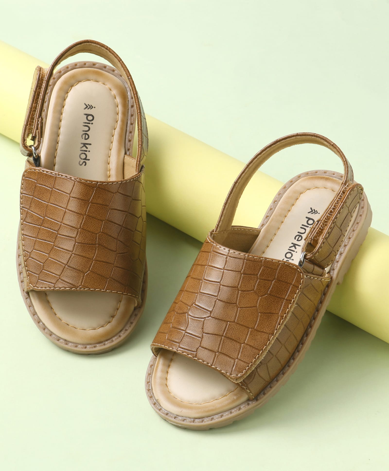 Pine Kids Velcro Closure Textured Mojaris - Brown-picture-45