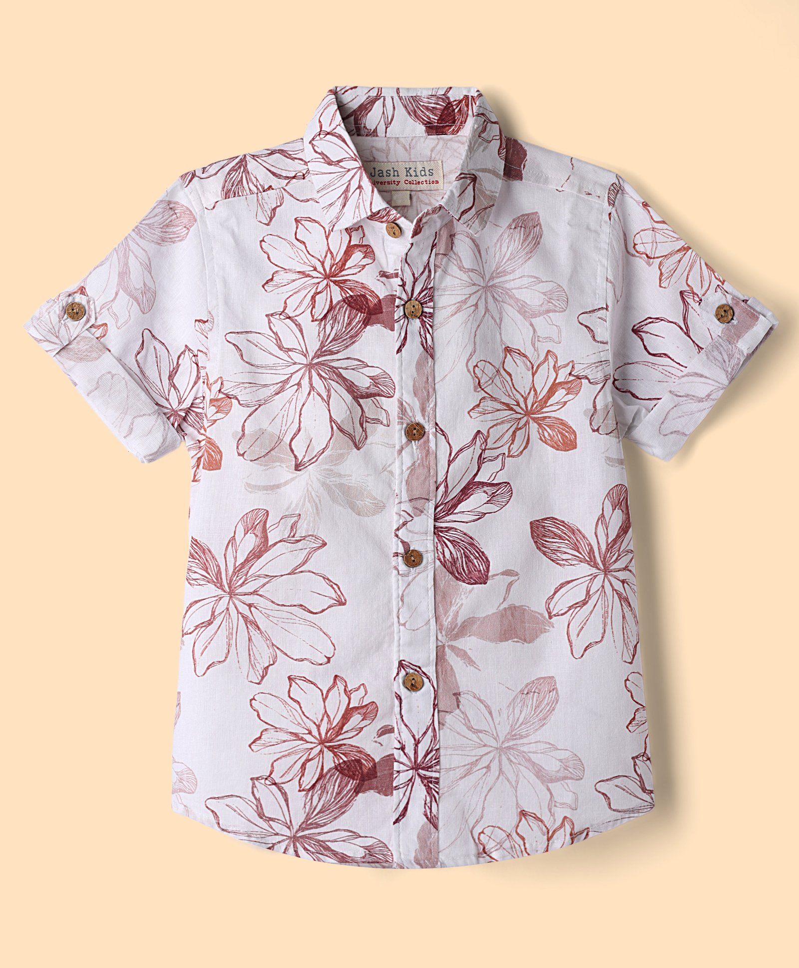 JASH KIDS Cotton Woven Printed Shirts Half Sleeves Maroon 18-24 Months-image-1