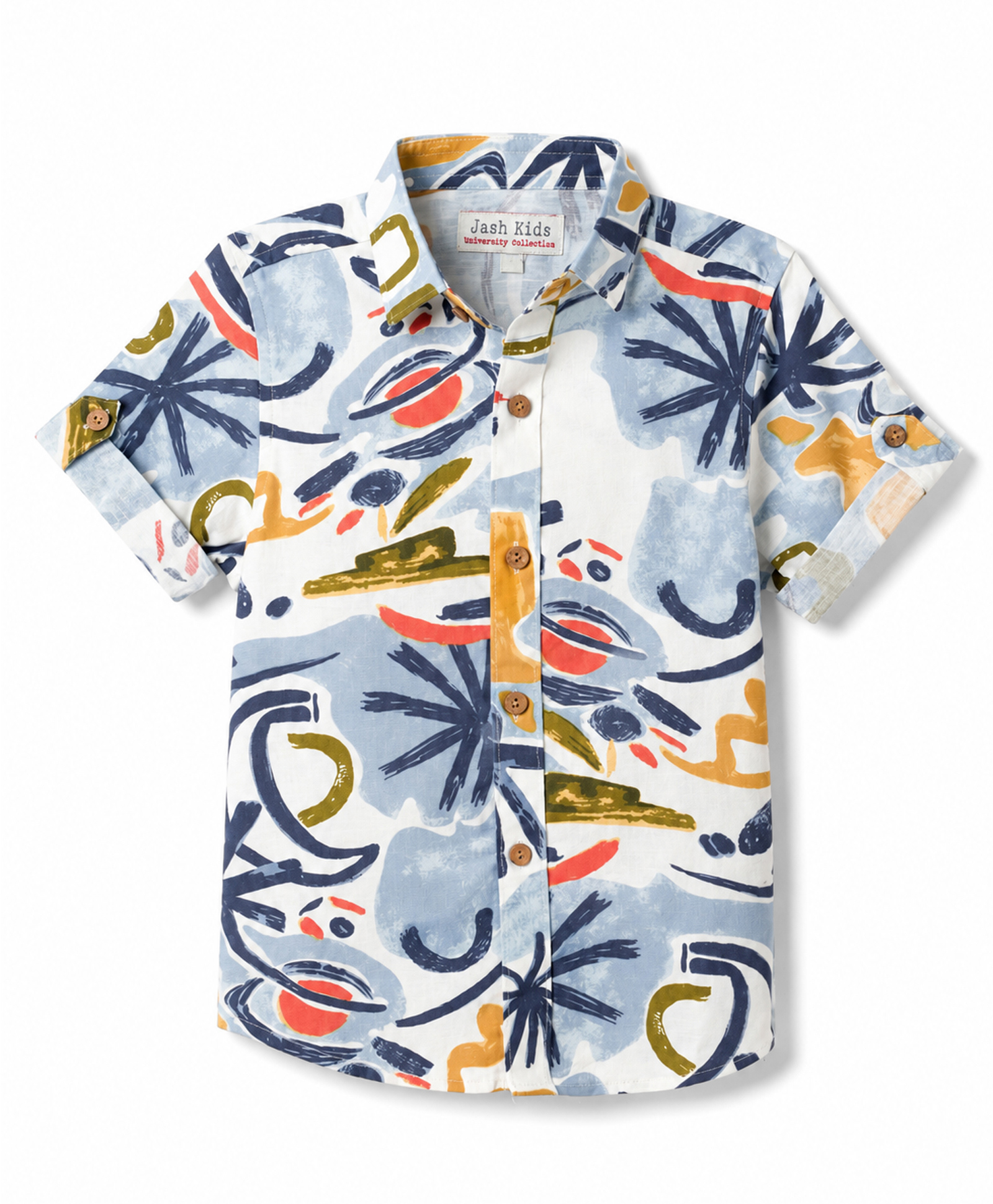 JASH KIDS Cotton Woven Printed Half Sleeves Collared Shirt Light/Sky Blue 5-6 Years-picture-22