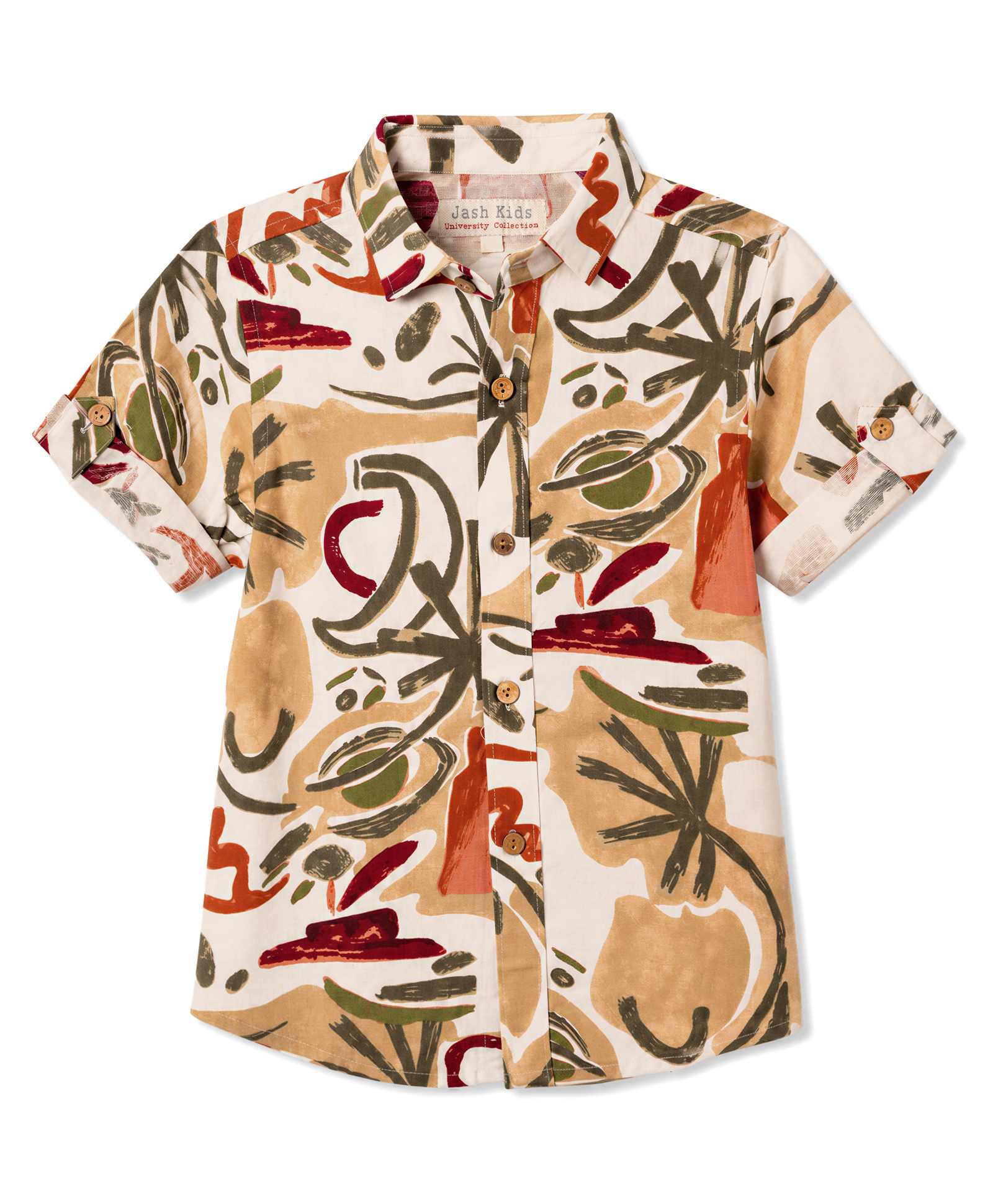 JASH KIDS Cotton Woven Printed Half Sleeves Collared Shirt Khaki 18-24 Months-image-35