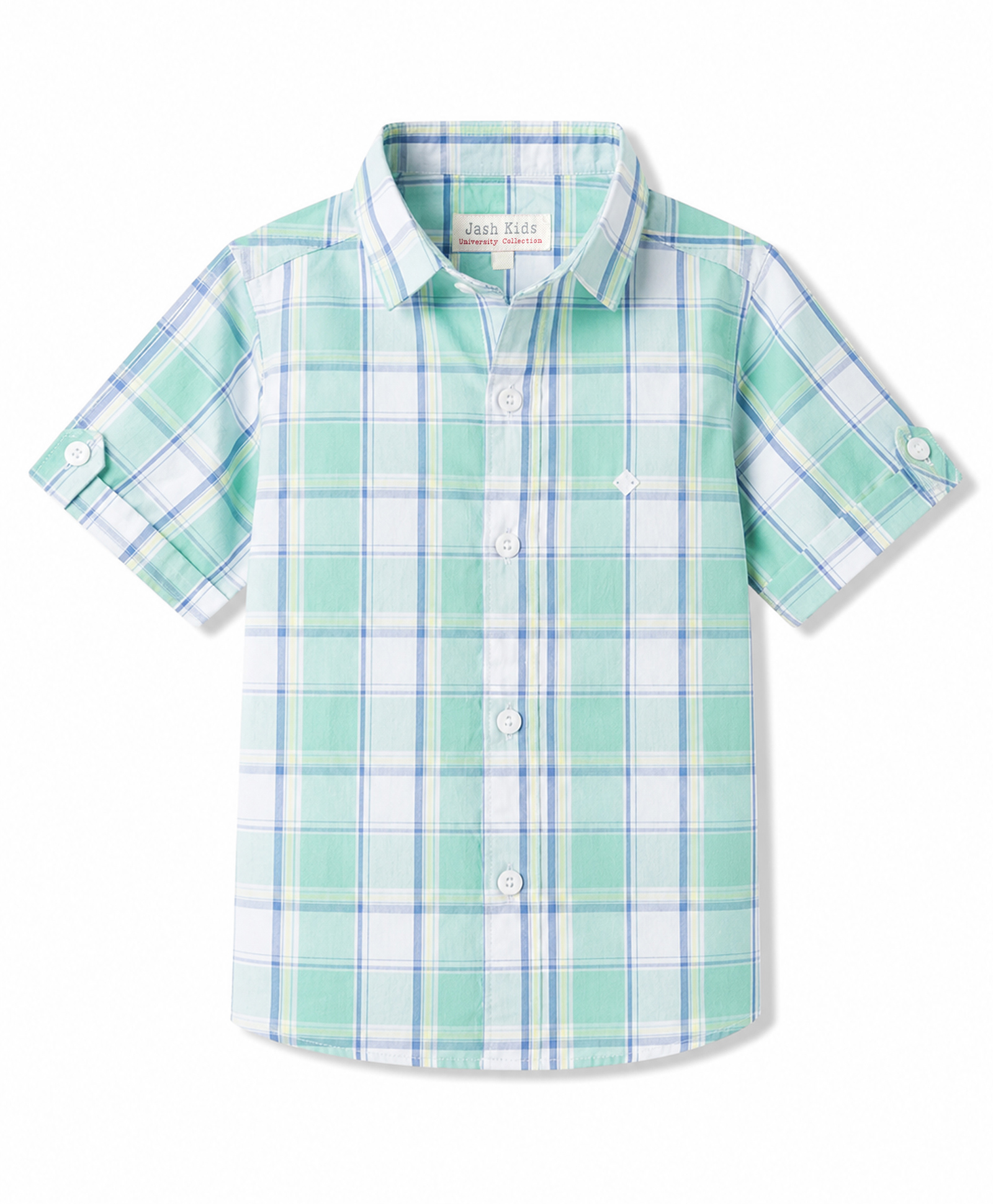 JASH KIDS Cotton Knit Half Sleeves Checked Shirt - Sea Green-picture-42