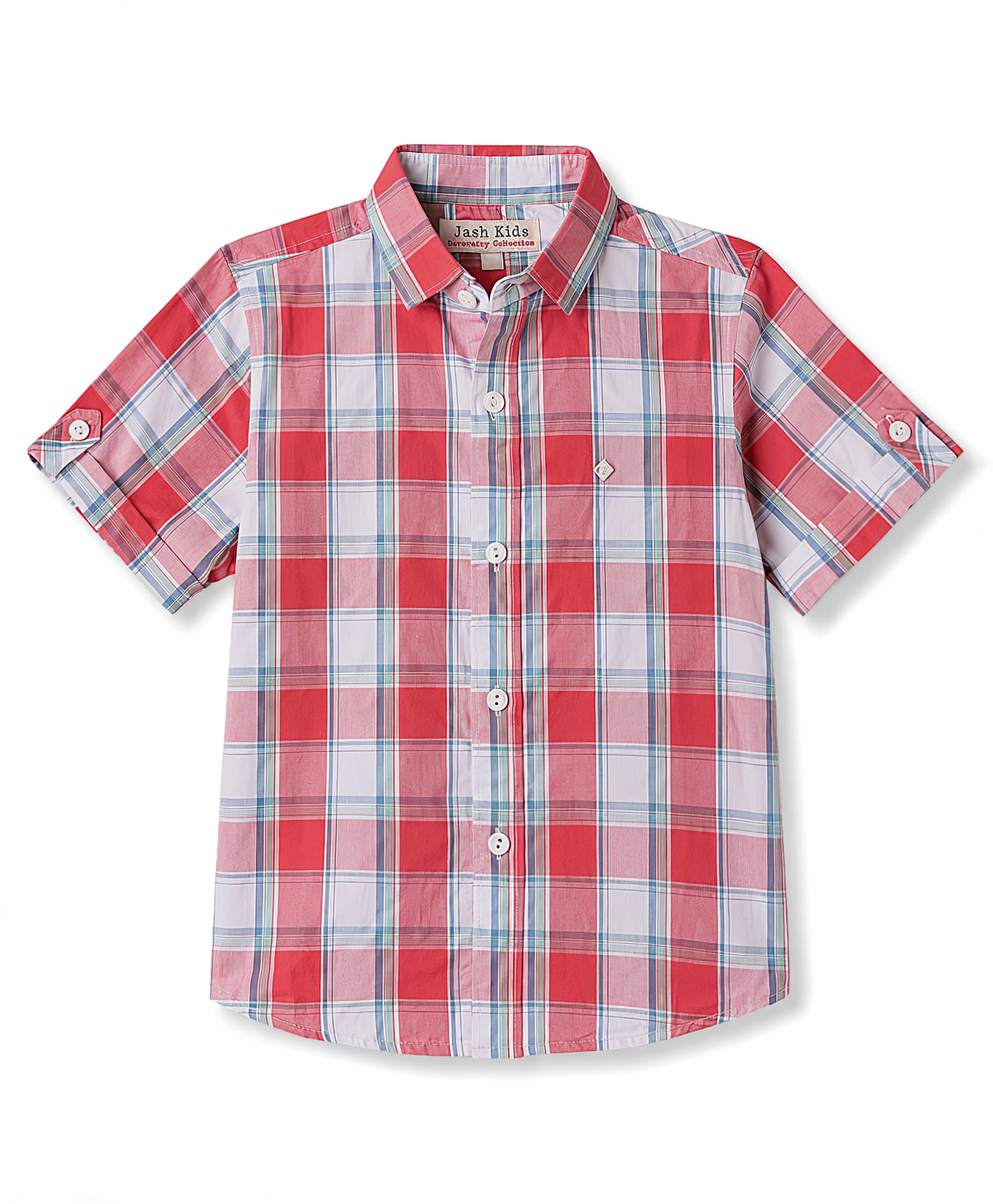 JASH KIDS Cotton Knit Half Sleeves Checked Shirt - Red-picture-31