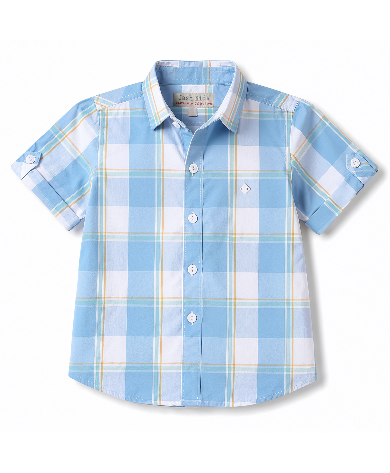JASH KIDS Cotton Knit Half Sleeves Checks Shirt - Green-image-13