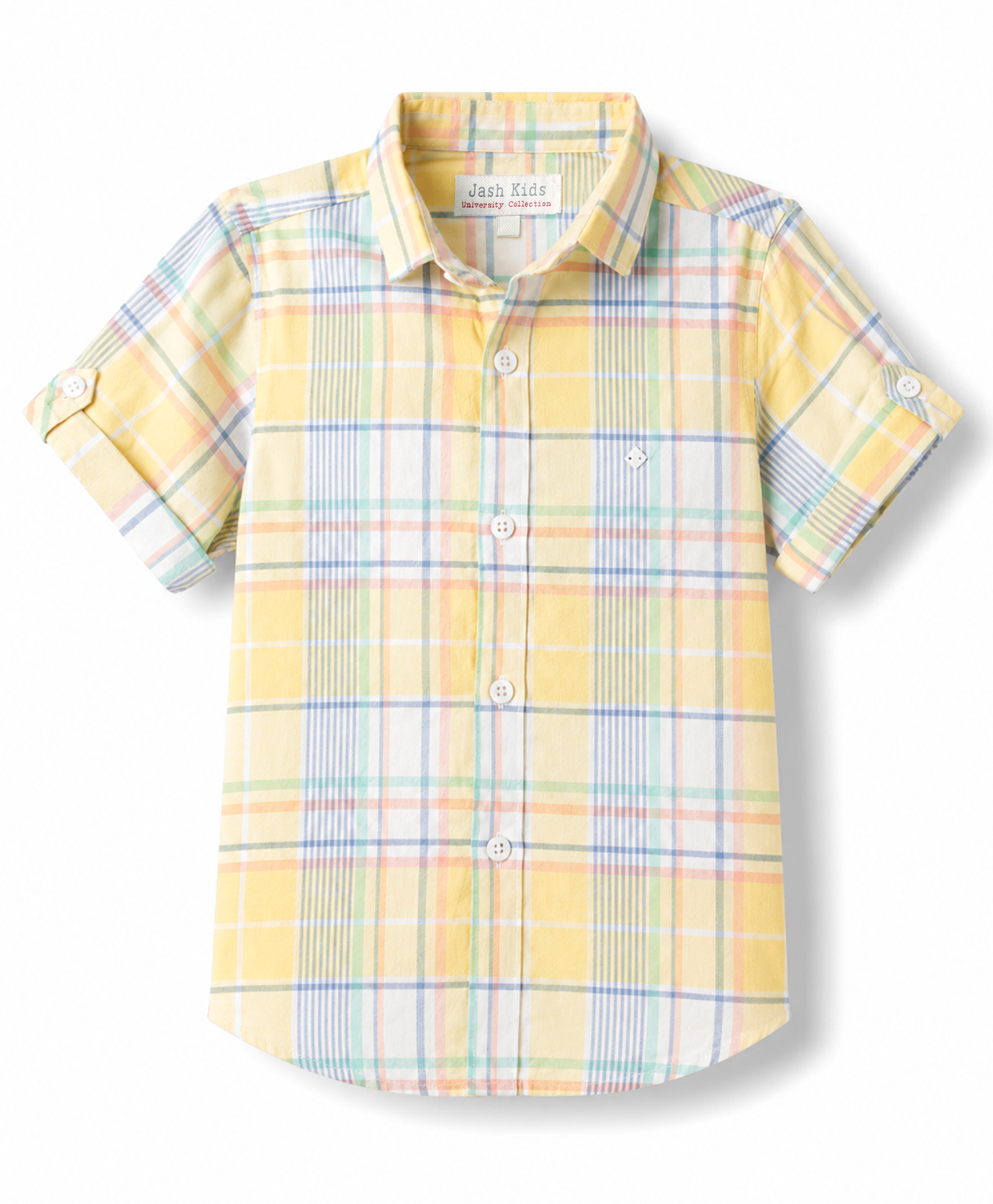 JASH KIDS Cotton Knit Half Sleeves Checked Shirt - Yellow-image-14