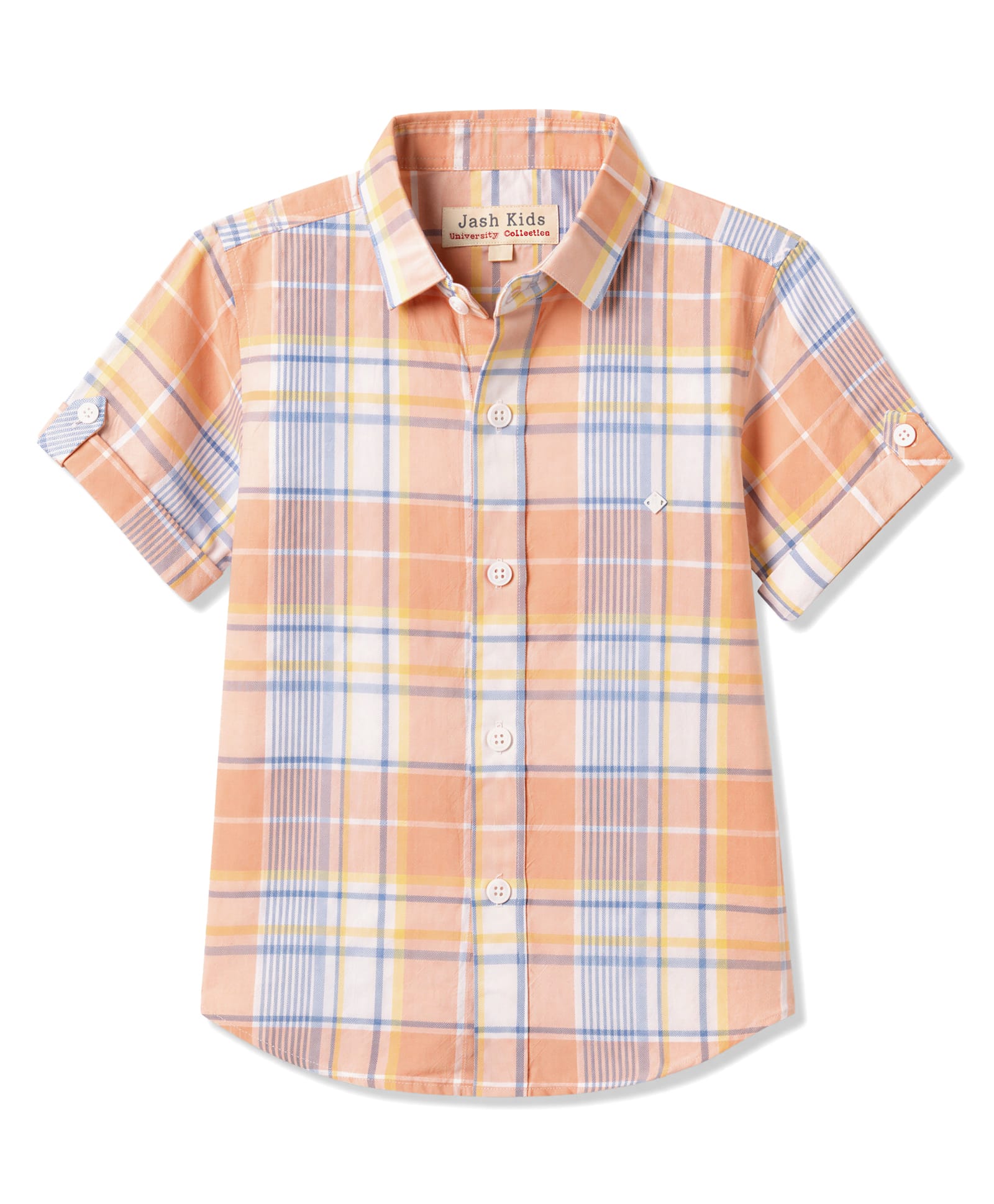 JASH KIDS Cotton Knit Half Sleeves Checked Shirt - Peach-image-15