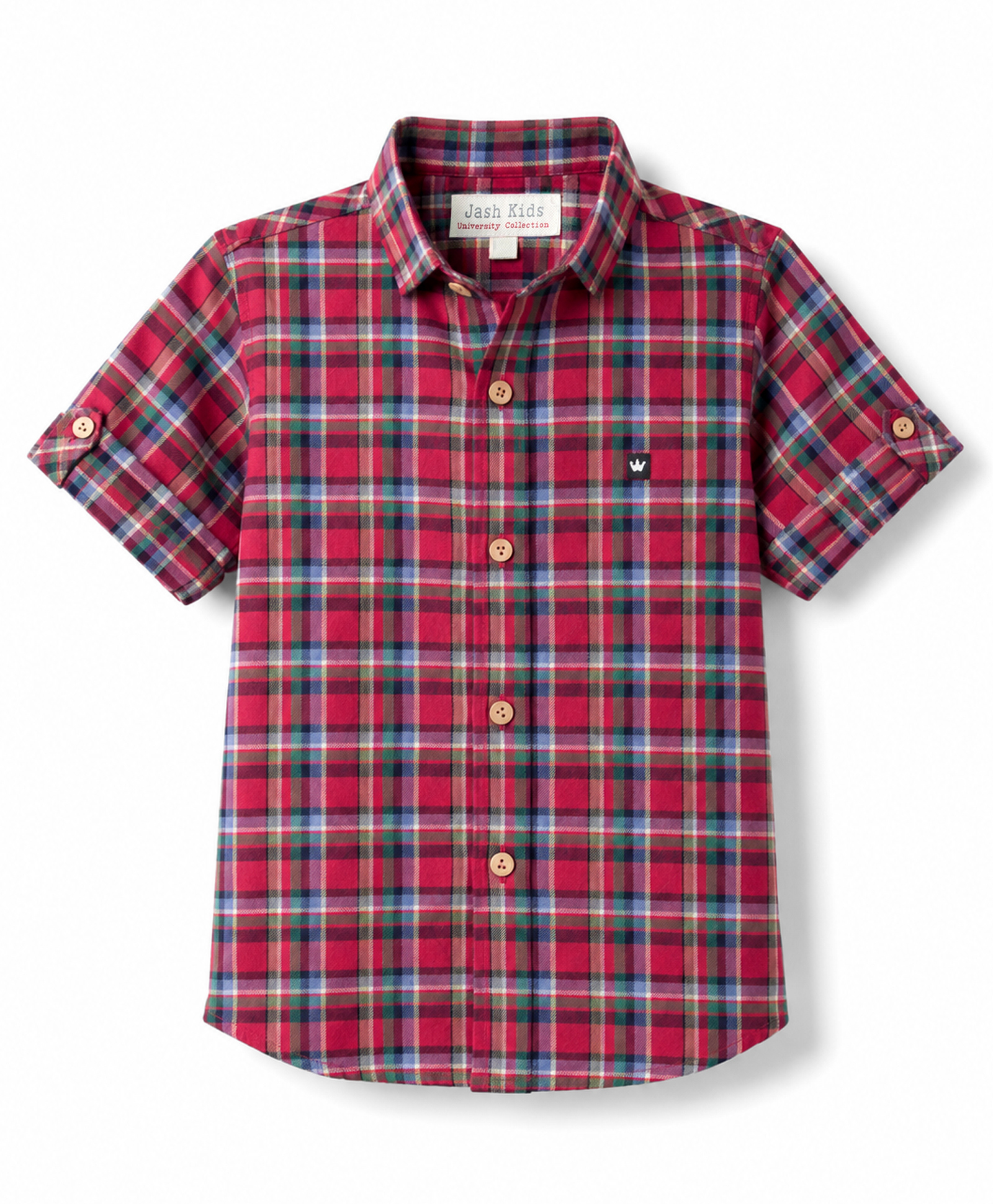 JASH KIDS Cotton Knit Half Sleeves Checked Shirt - Red-picture-24
