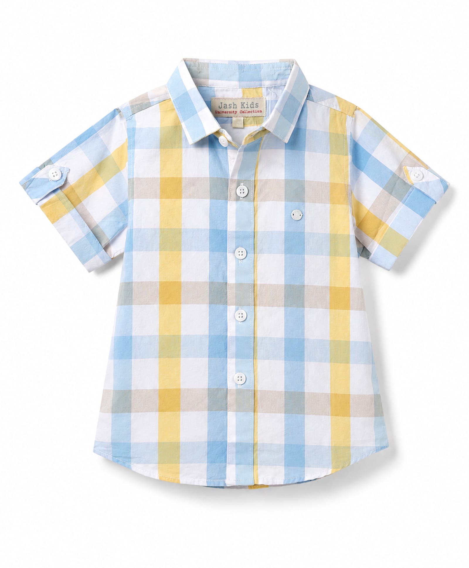 JASH KIDS Cotton Woven Checks Shirt Half Sleeves Lemon/Light Yellow 4-5 Years-image-30