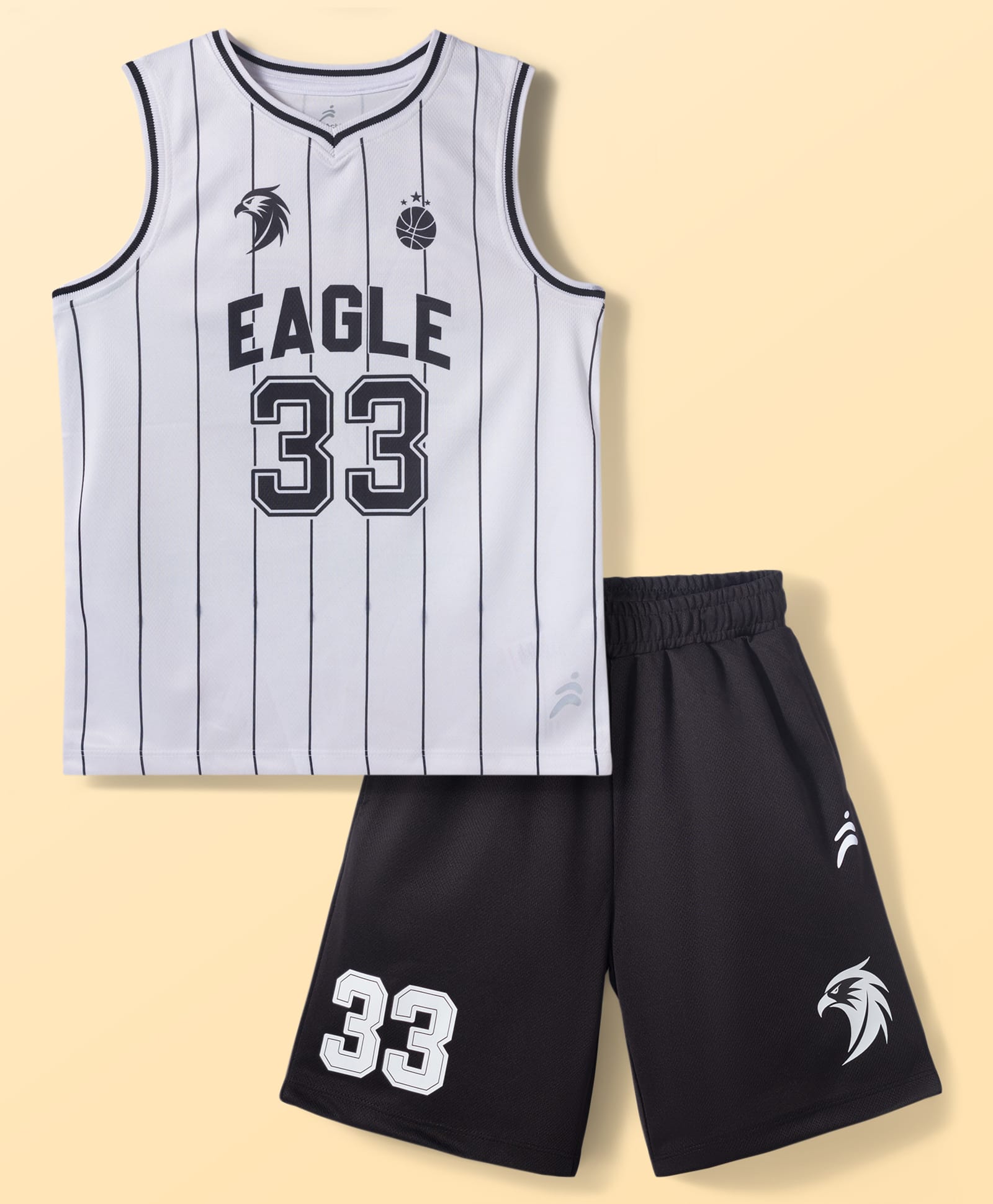 Pine Active Knit Sleeveless Stripes & Text Printed Tank T-Shirt & Shorts Set - White-picture-13