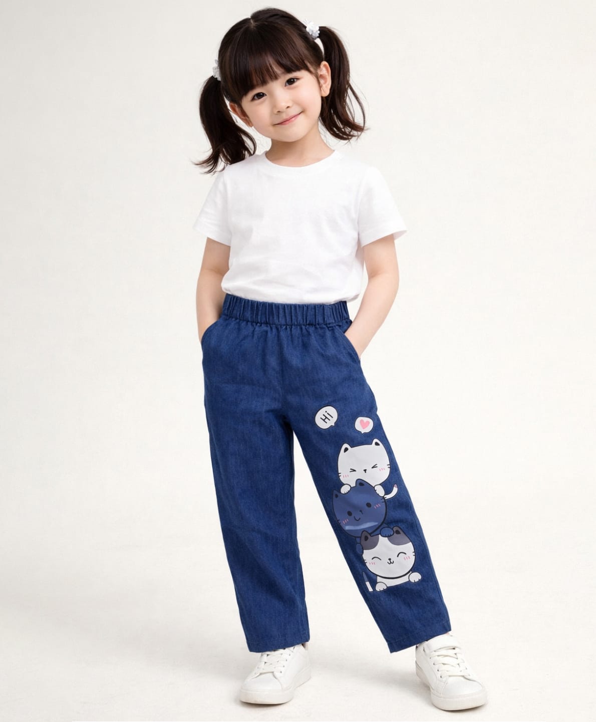 Superminis Denim Knit Cat Printed Jeans - Blue-picture-16