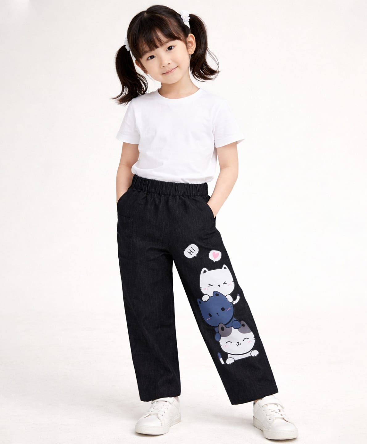 Superminis Denim Knit Cat Printed Jeans - Black-picture-24