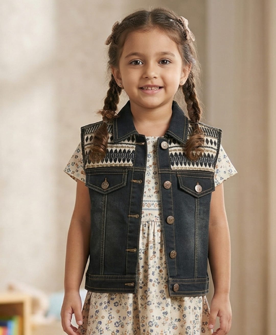Superminis Denim Knit Sleeveless Abstract Embroidered Jacket - Black-picture-16