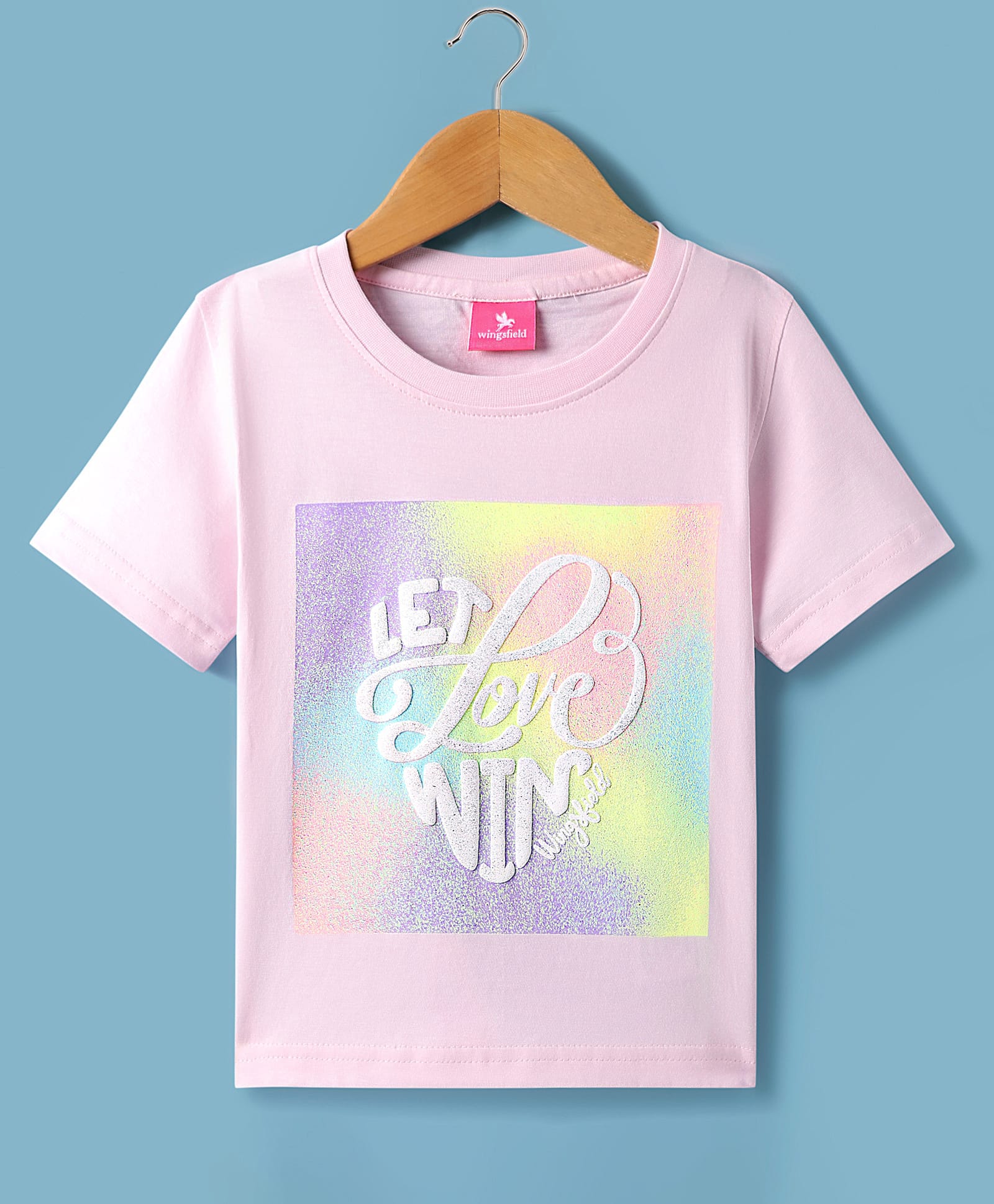Wingsfield Half Sleeves Glitter Embellished Typography Puff Printed Top - Pink-image-34