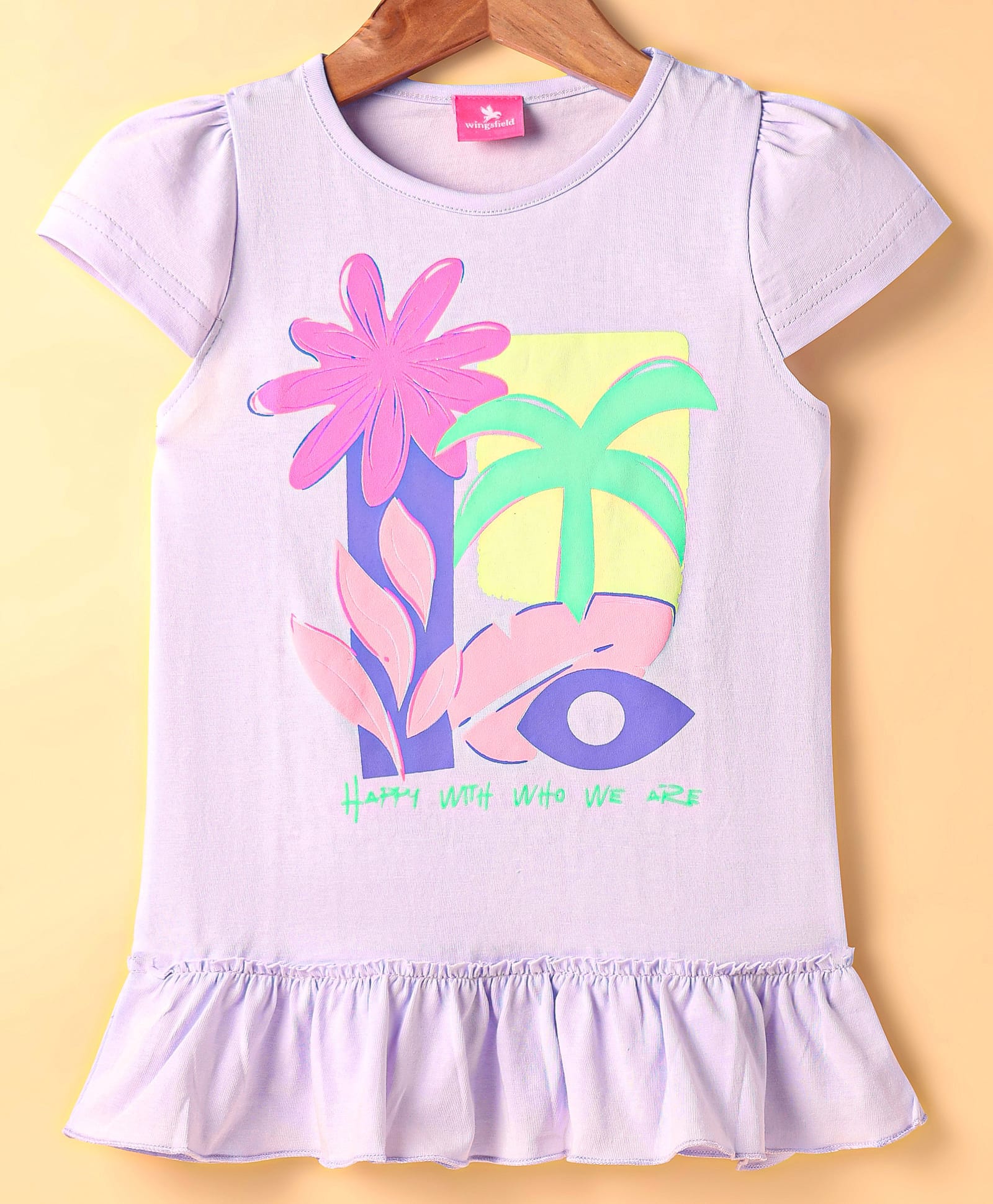 Wingsfield Cap Sleeves Ruffle Detailed & Tropical Theme Printed Top - Lavender-image-10