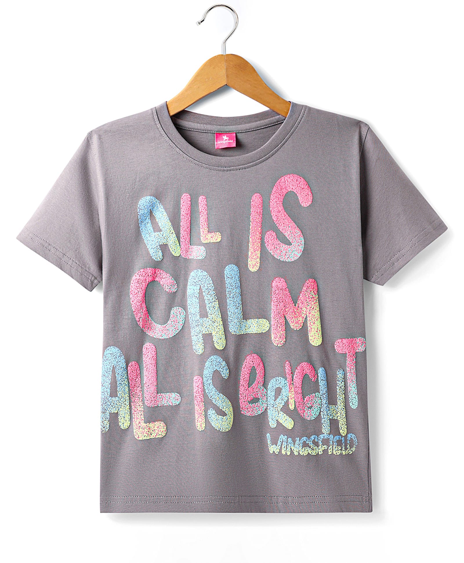 Wingsfield Half Sleeves Shimmer Detailed Typography Printed Top - Grey-picture-22