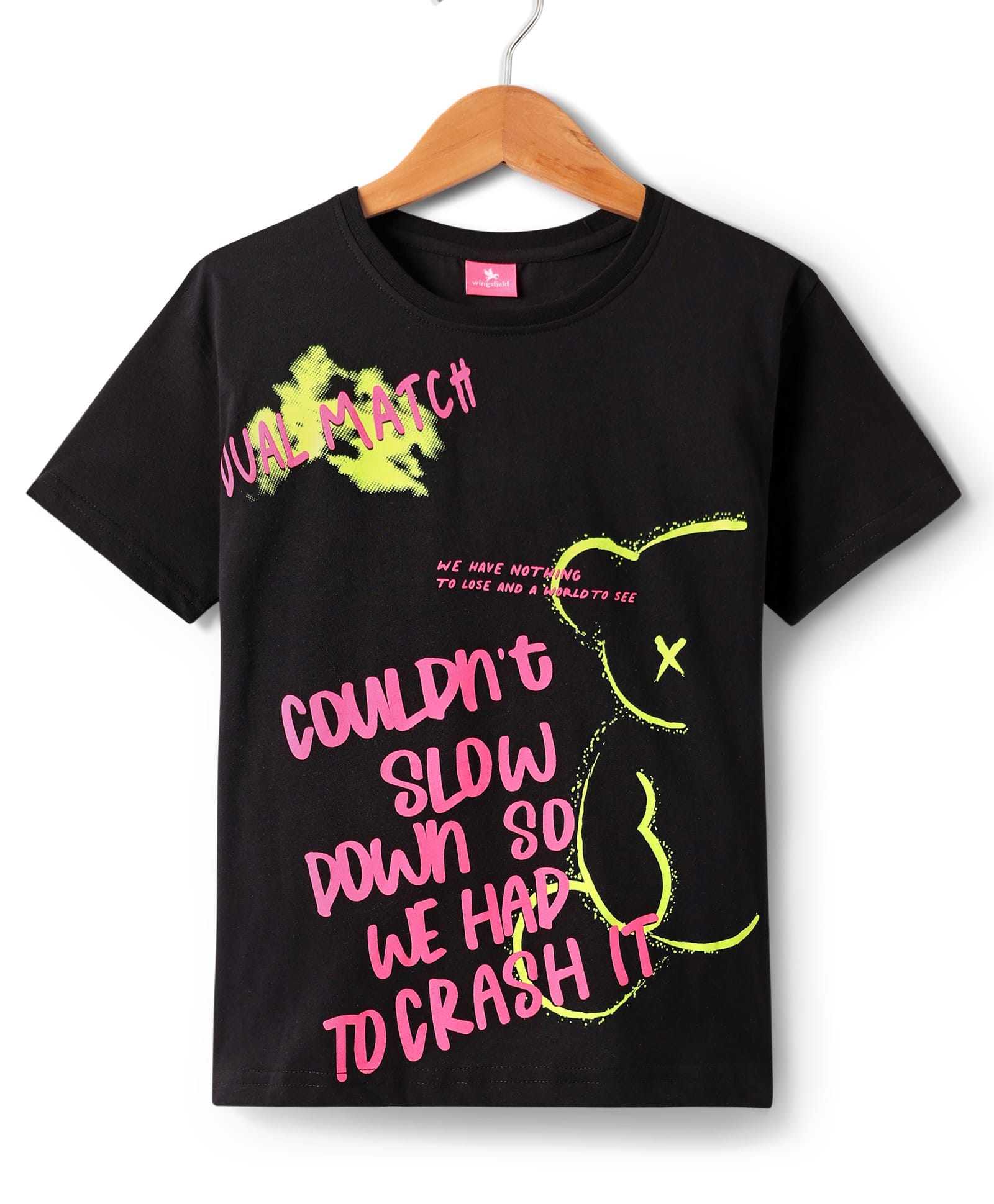 Wingsfield Half Sleeves Typography Printed Top - Black-image-43