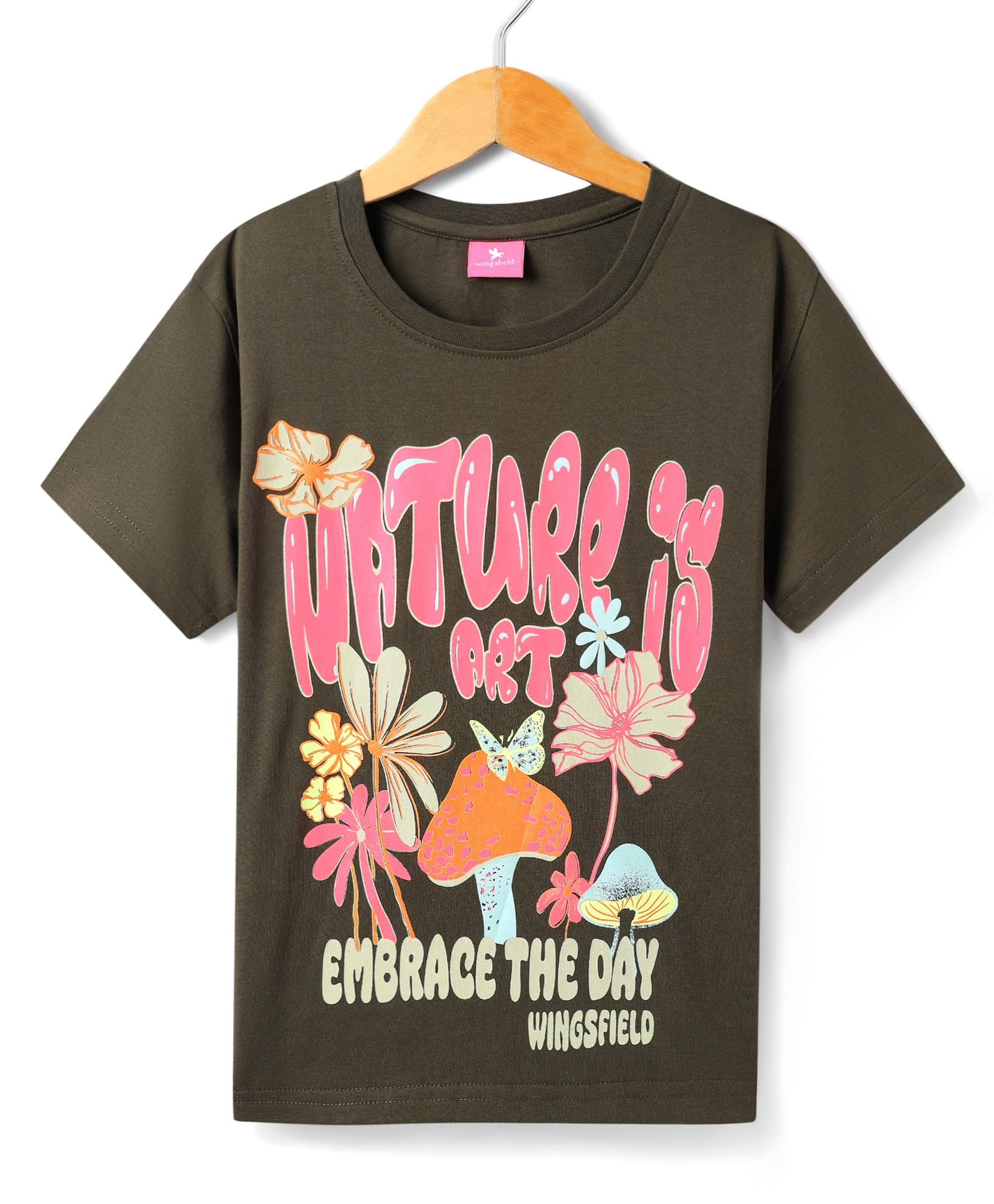 Wingsfield Half Sleeves Floral & Mushroom Printed Tee - Green-picture-21