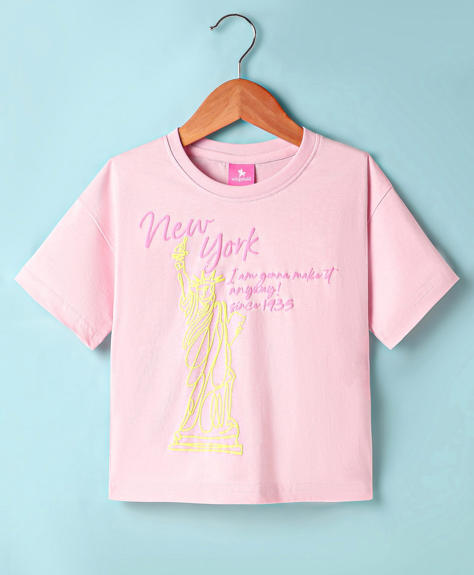 Wingsfield Half Sleeves Statue Of Liberty Puff Printed Top - Pink-picture-12
