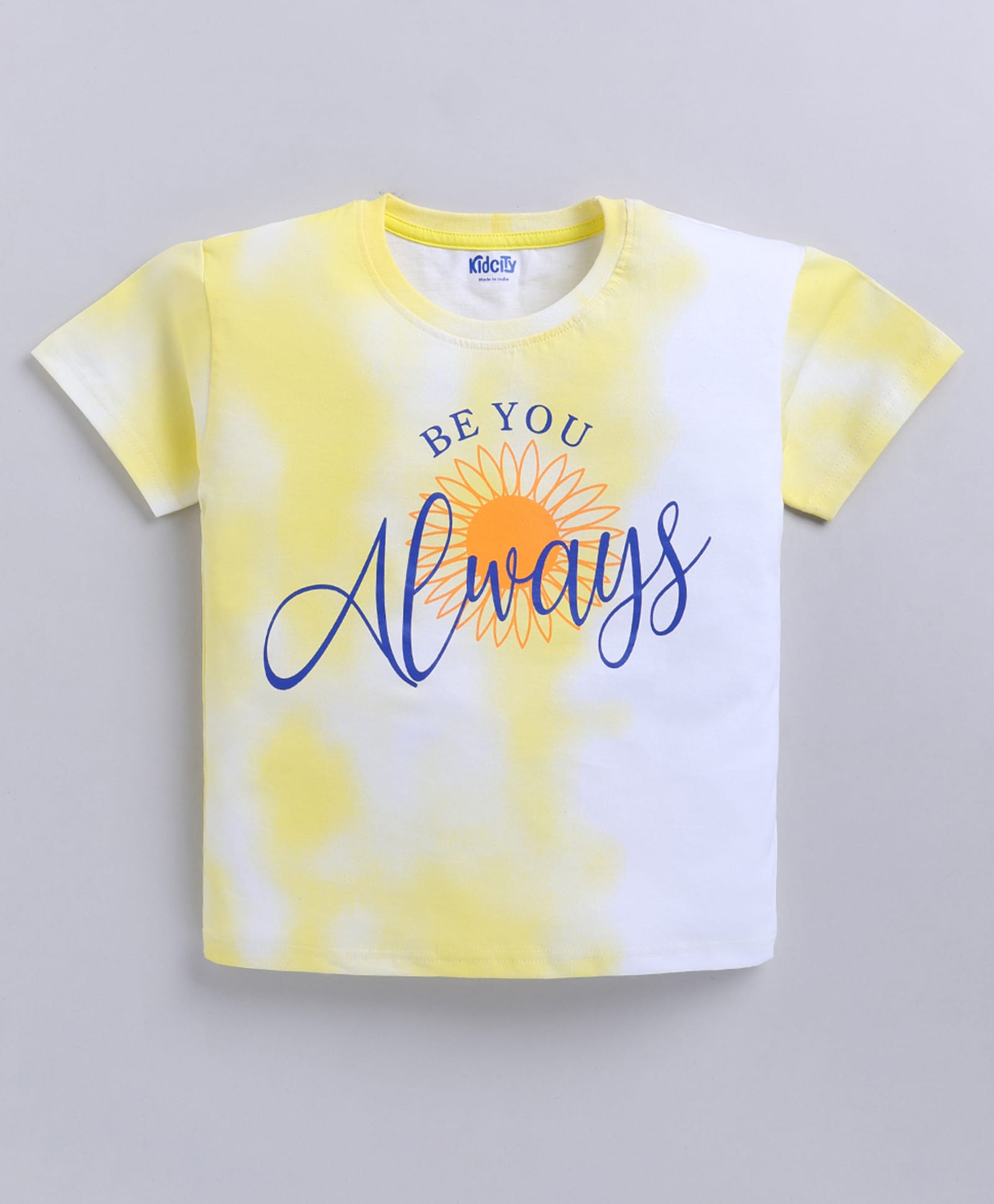 Kidcity Cotton Knit Half Sleeves Be You Always Text Printed Tie Dye Top - White-picture-19