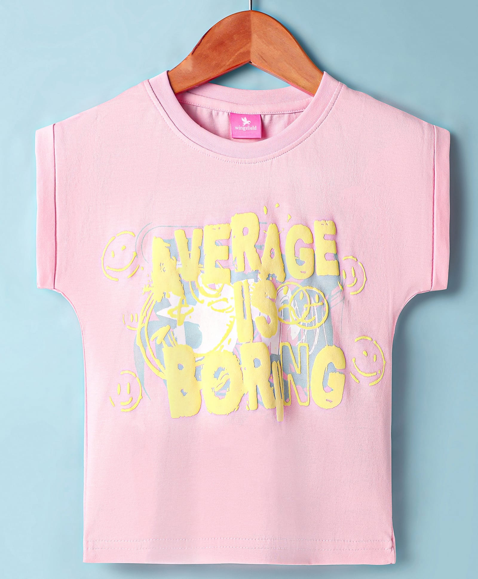 Wingsfield Half Sleeves Typography Puff Printed Top - Pink-image-47