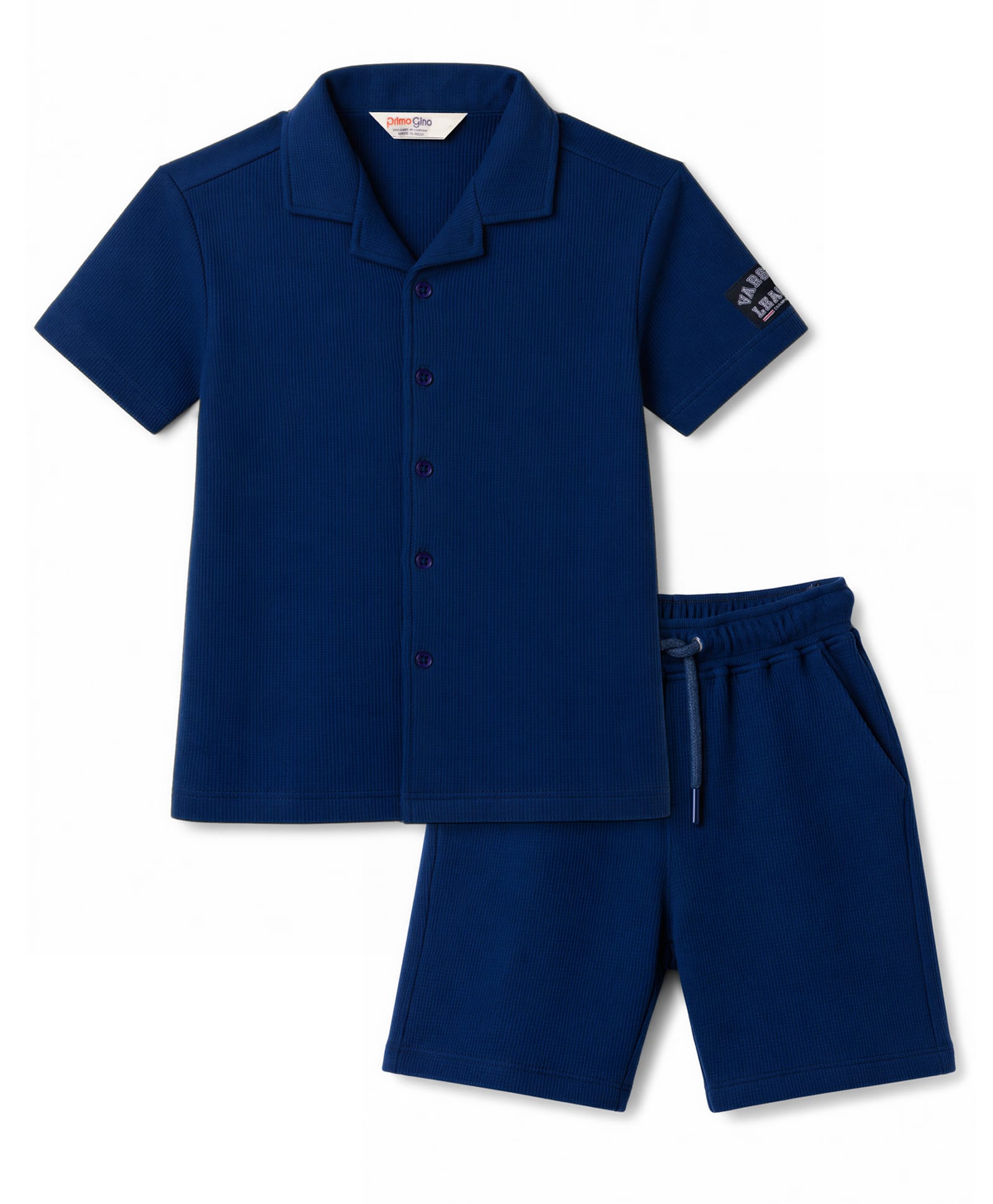 Primo Gino 100% Cotton Woffel Textured Oversized Drop Shoulder Half Sleeves Solid Colour Shirt & Shorts Set- Blue-image-8