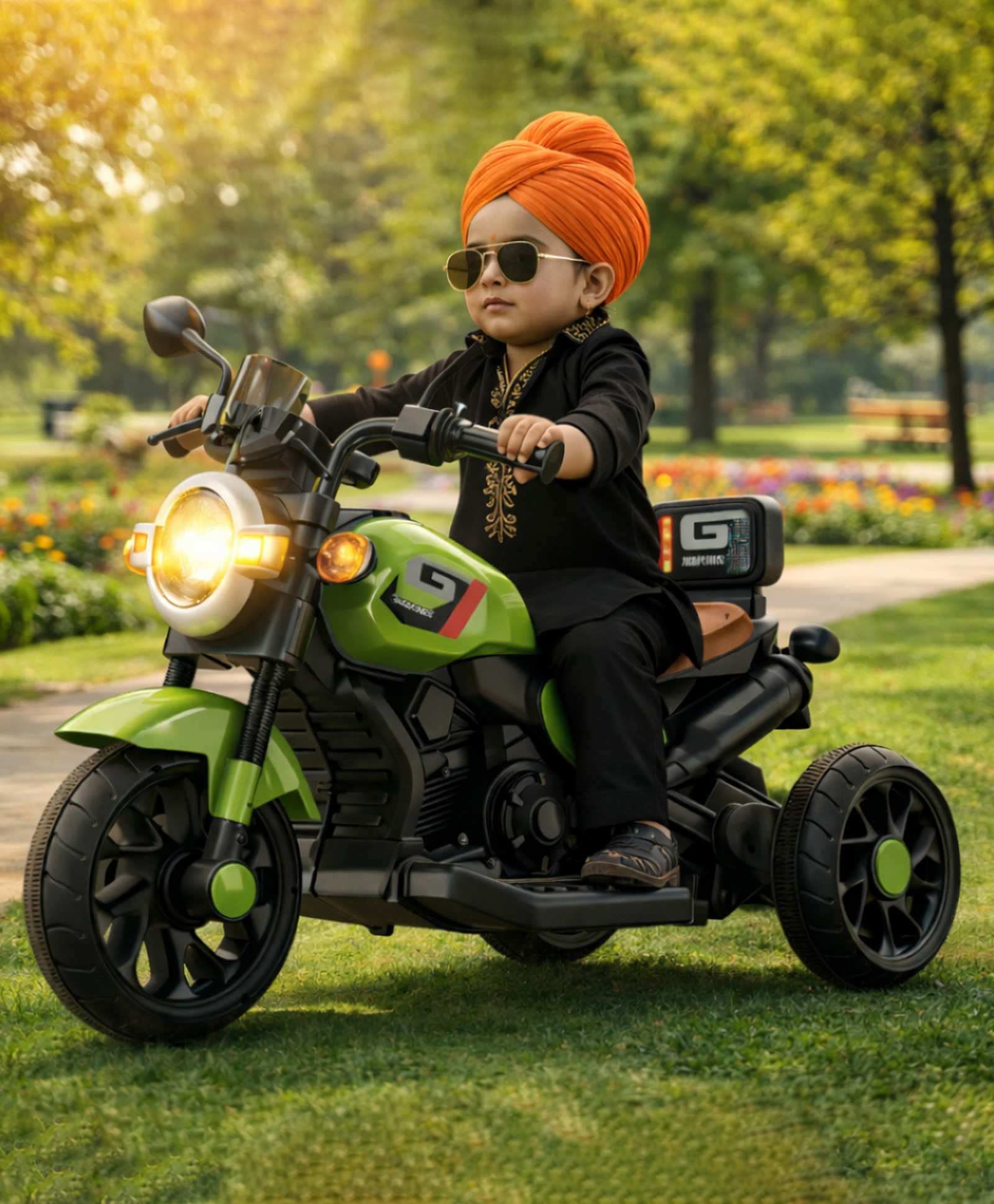 Ayaan Toys Battery Operated Ride On Bike with Music and Lights - Green-image-28