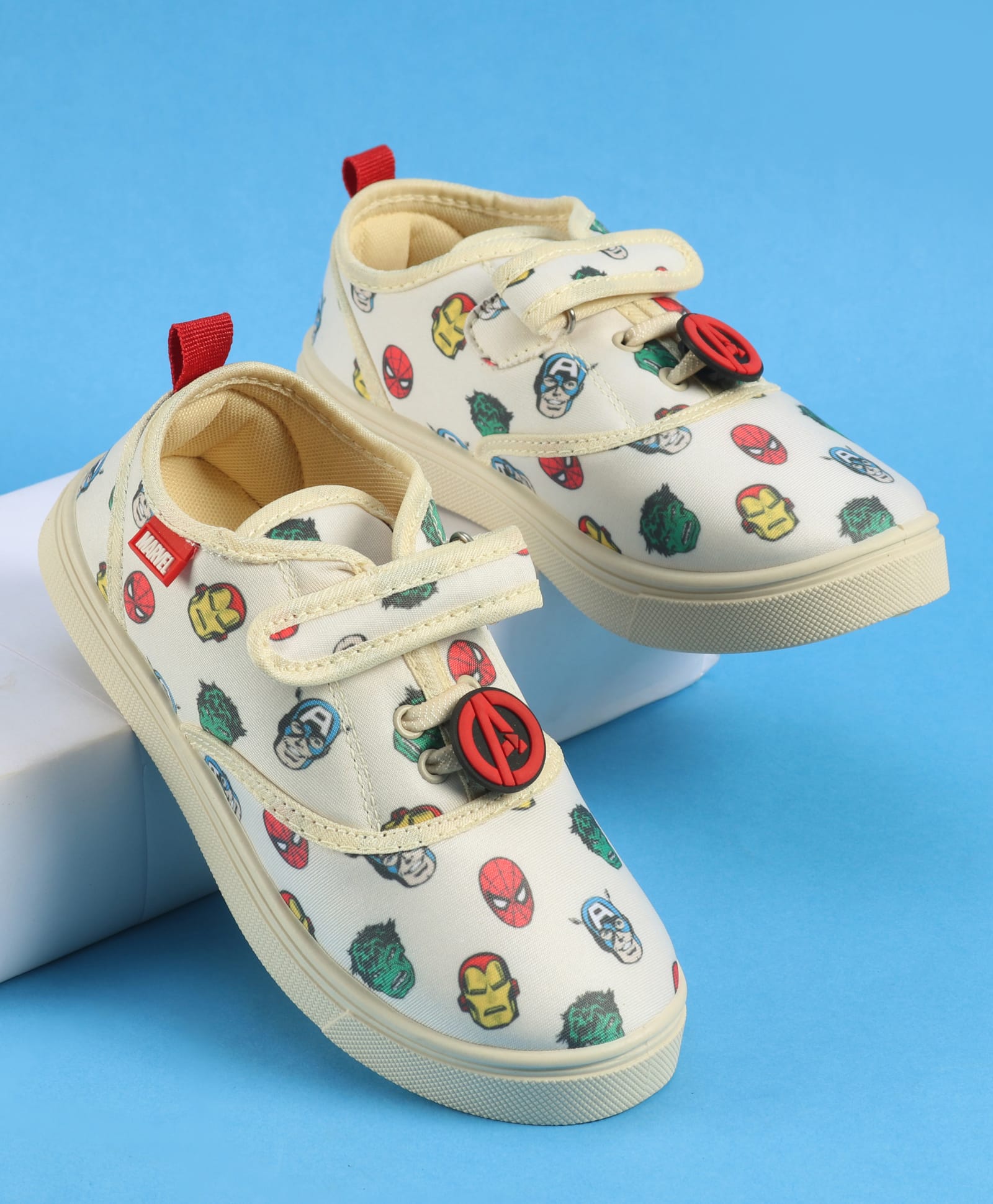 Pine Kids Marvel Velcro Closure Casual Shoes with Avengers Print - Beige-image-13