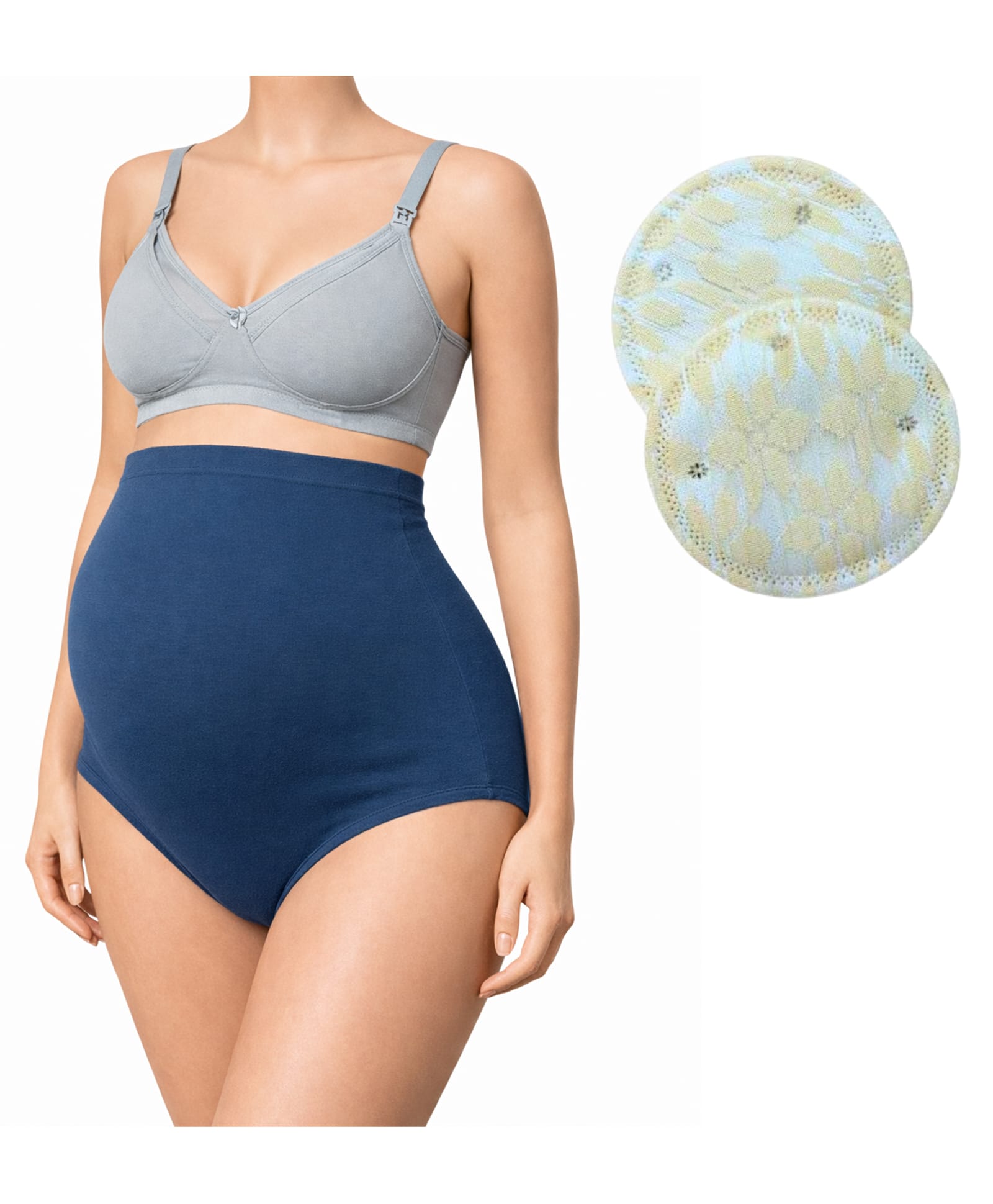 TUMMY Cotton blend Woven Pack Of 3 Solid Maternity Bra With High Waist Panty & Breast Pads - Multi Colour-picture-19