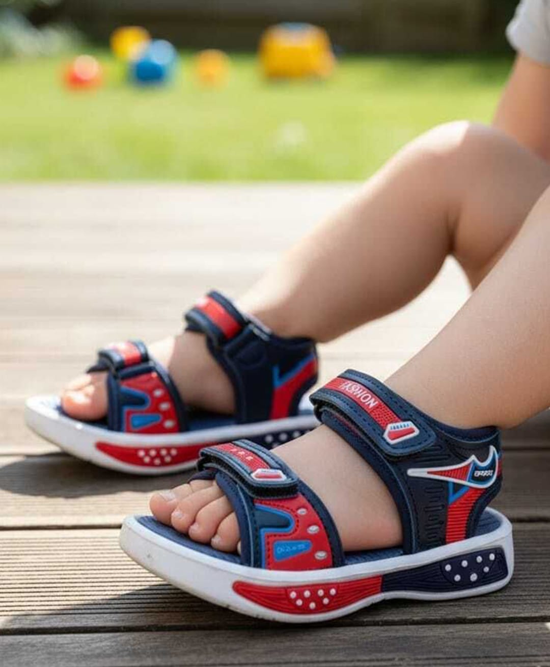 Binos Colour Blocked Velcro Closure Sandals - Navy & Red-picture-26