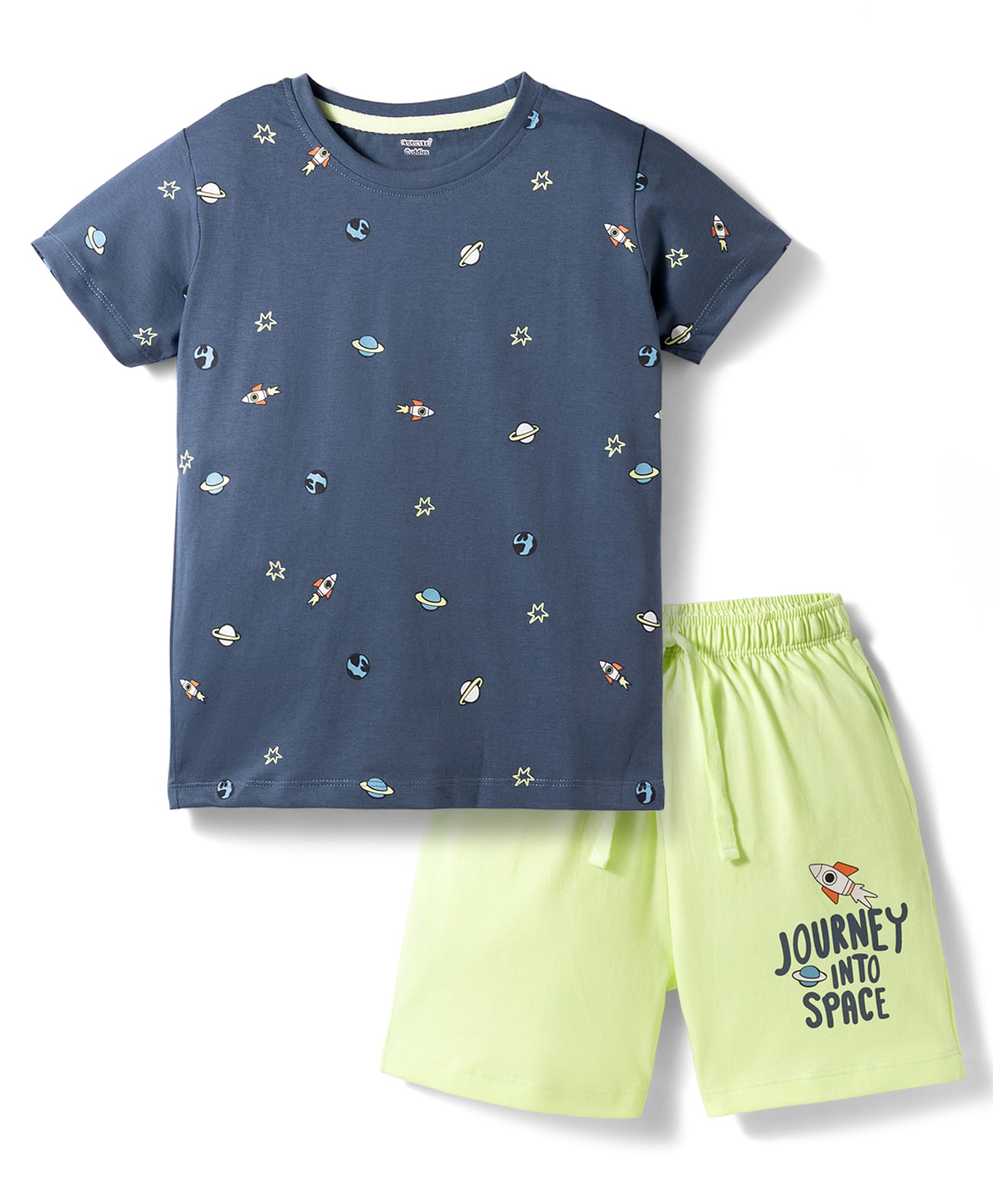 CUCUMBER Sinker Knit Half Sleeves T-Shirt & Shorts Night Suit With Space Theme Print - Blue-picture-19