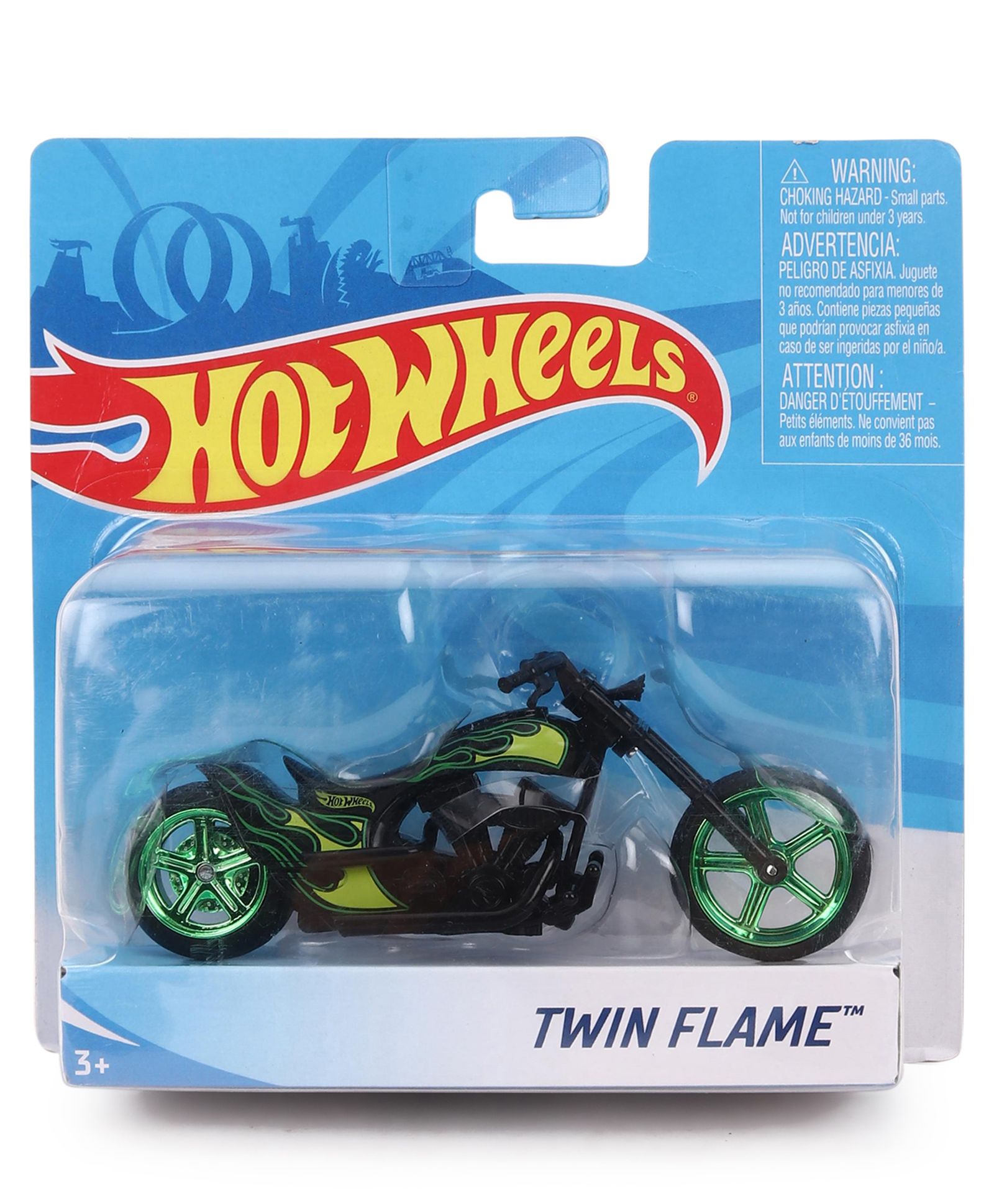 Hot Wheels Die Cast Free Wheel Twin Flame Bike - Green & Black-picture-13