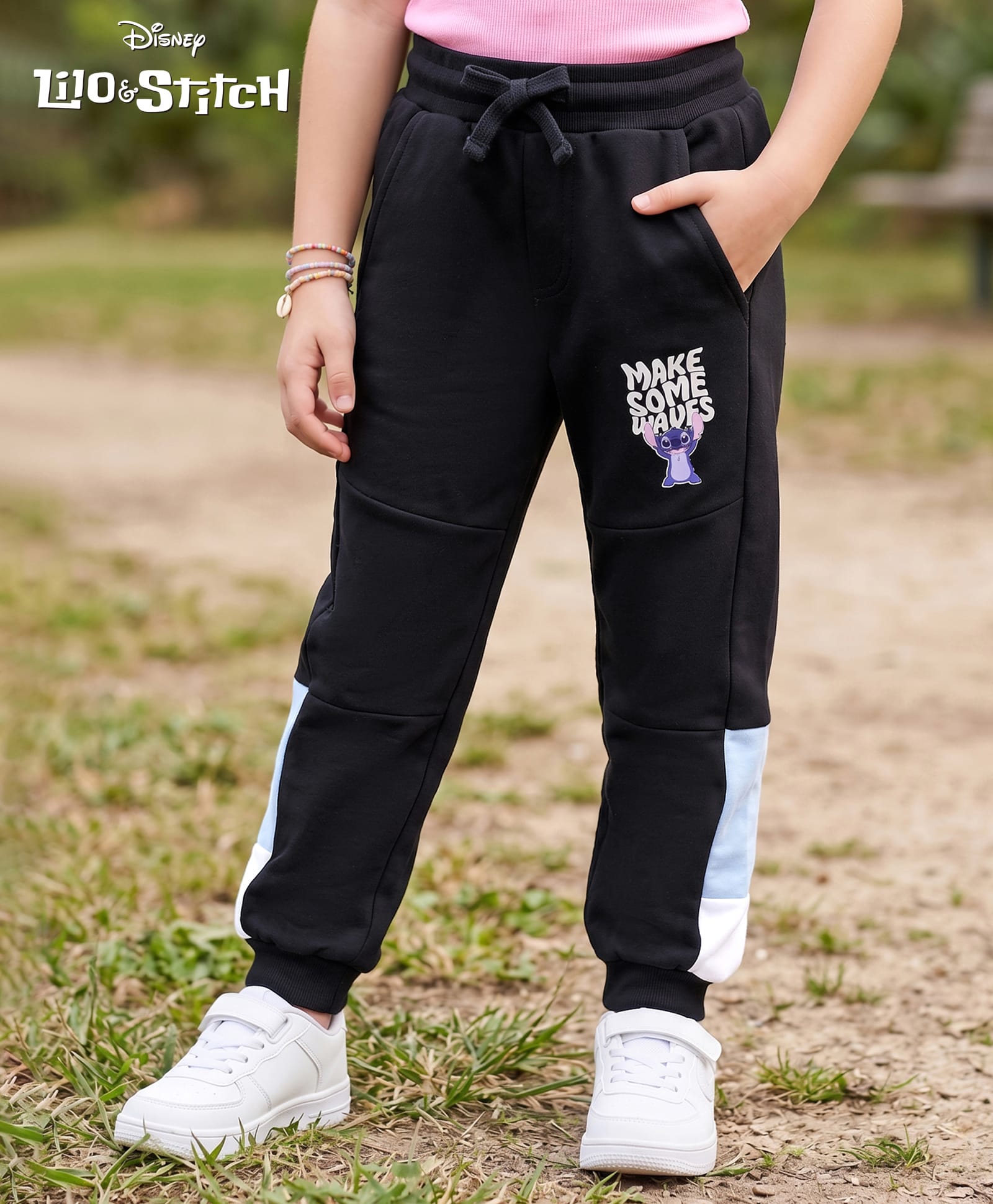 Pine Kids Disney 100% Cotton Knit Full Length Cut N Sew Track Pant Stitch Graphic- Black-picture-15
