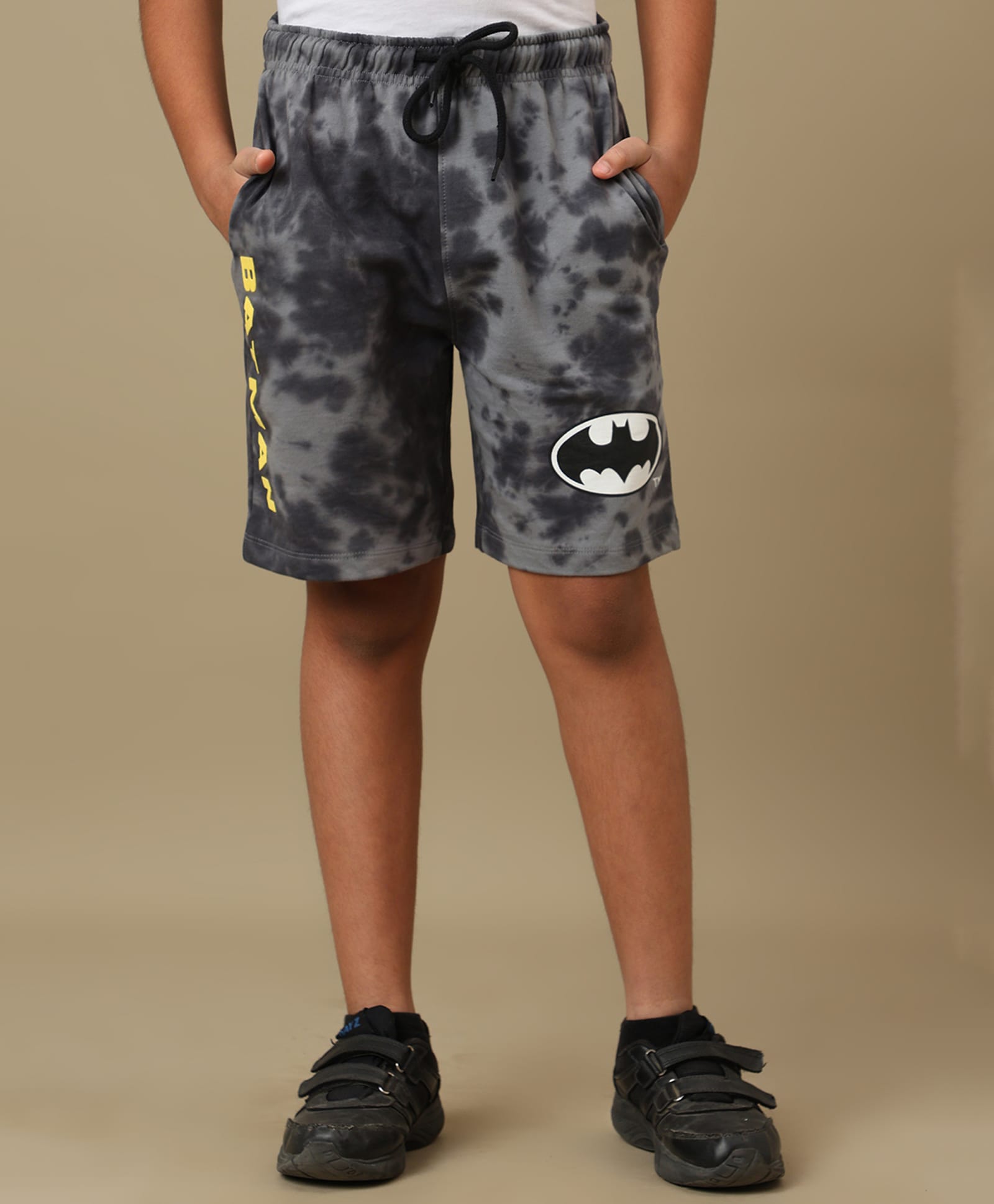 Kidsville DC Comics Featuring Batman Logo Printed Tie Dye Shorts - Grey & Black-picture-20