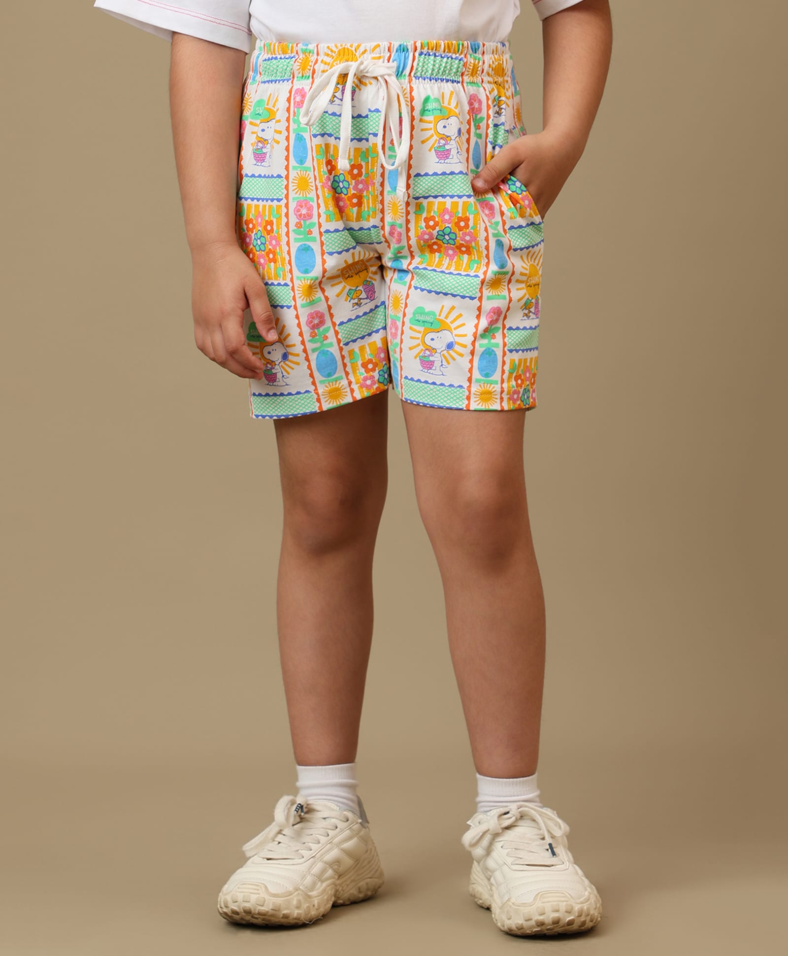 Kidsville Cotton Peanuts Featuring Snoopy Printed Shorts - Orange & Green-picture-20