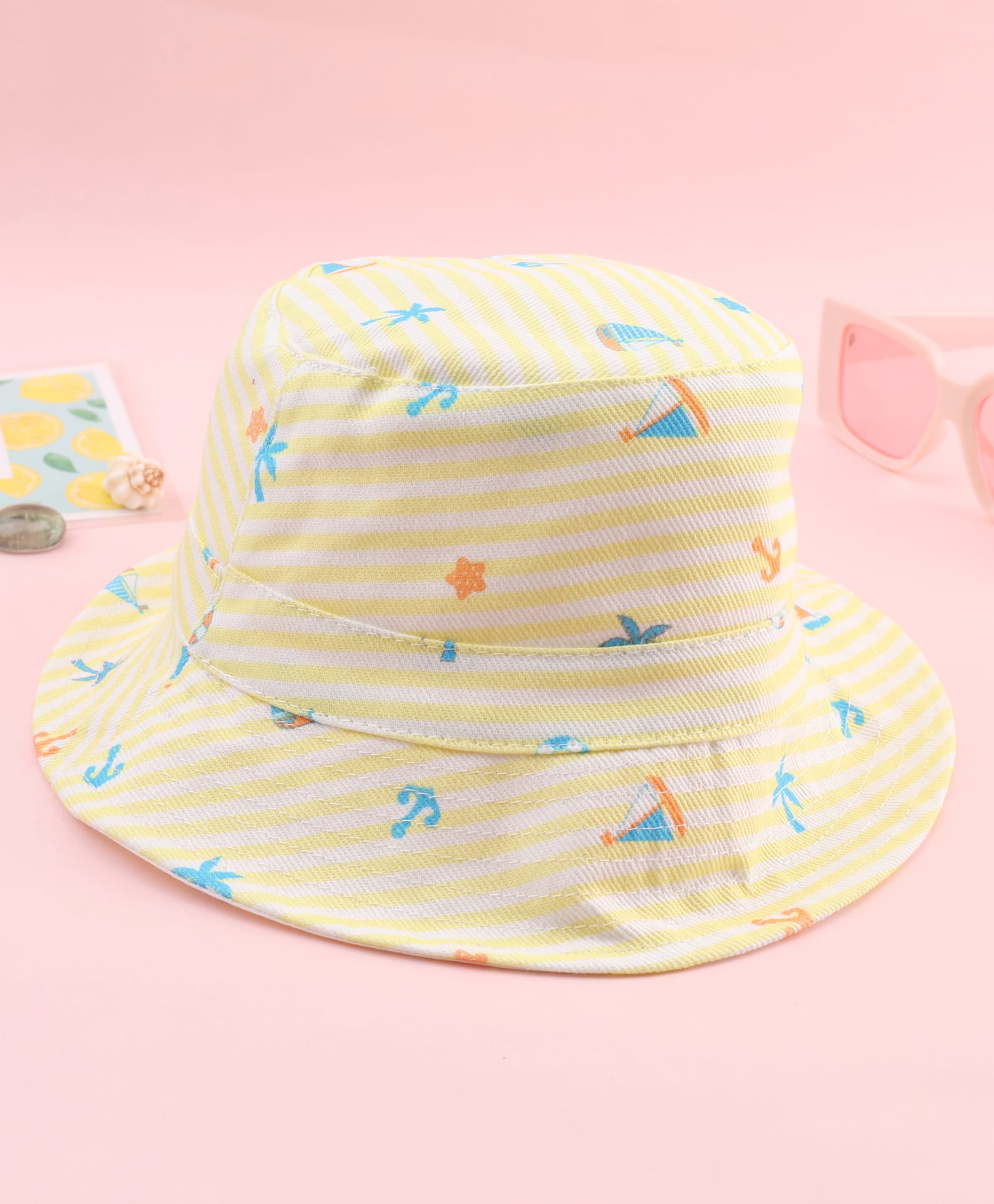 Babyhug Twill Woven Bucket Hat with Nautical Print Yellow - Diameter 21.5 cm-image-34