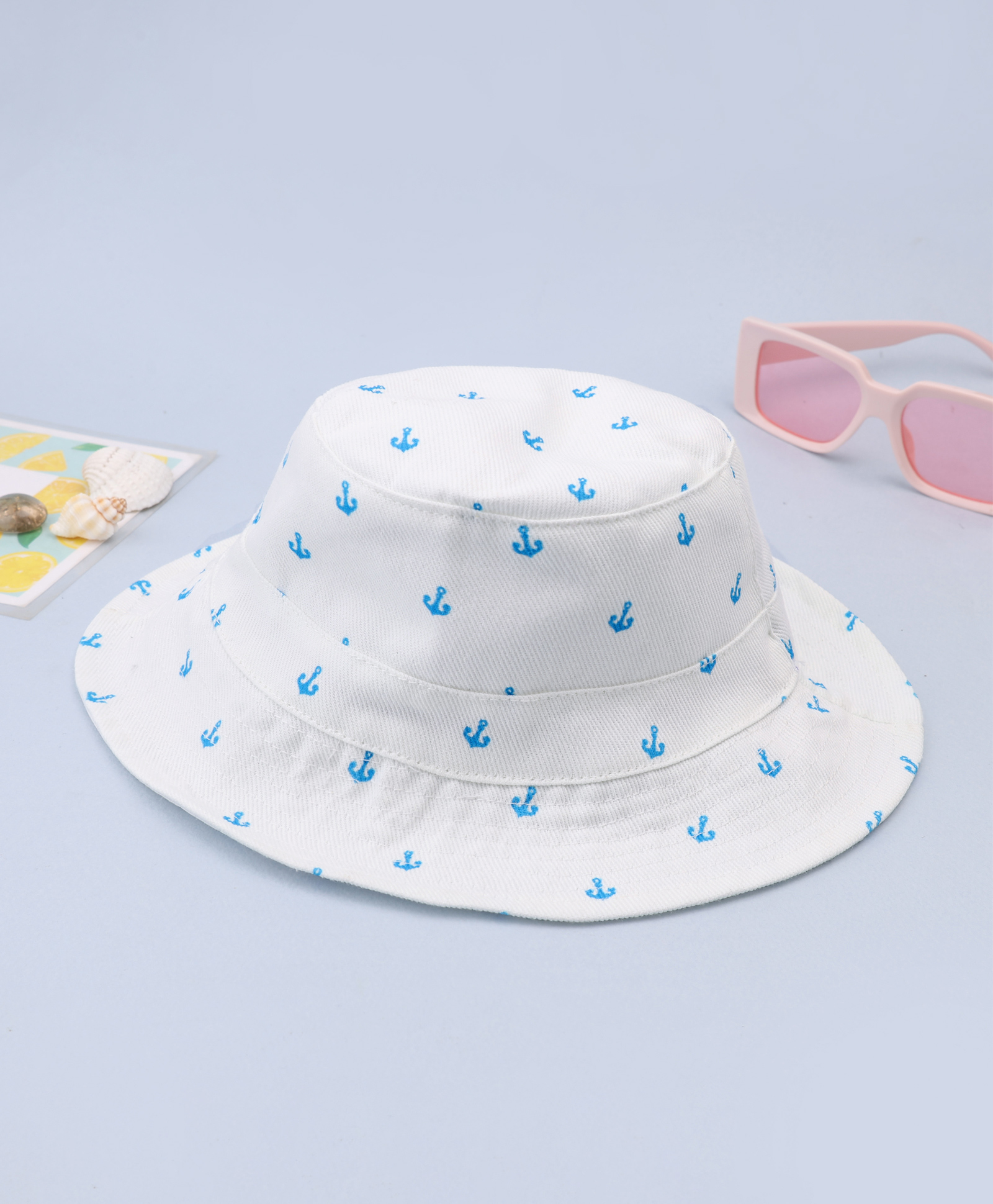 Babyhug Twill Woven Nautical Theme Printed Bucket Cap White - Diameter 17 cm-image-40