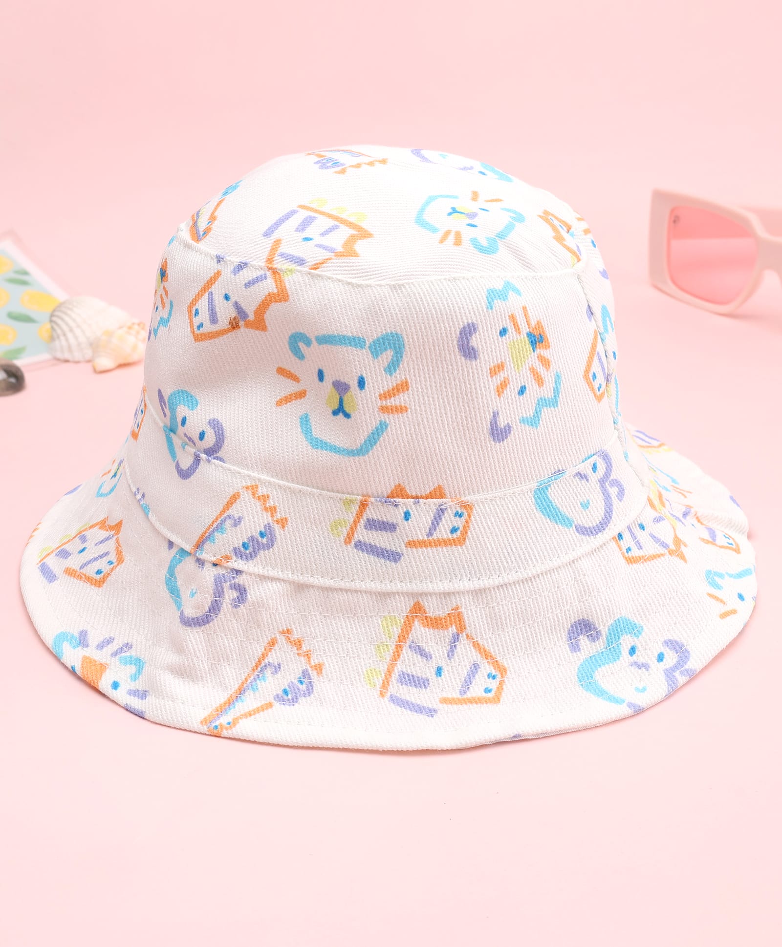 Babyhug Twill Woven Animal Printed Bucket Cap White - Diameter 16 cm-picture-15