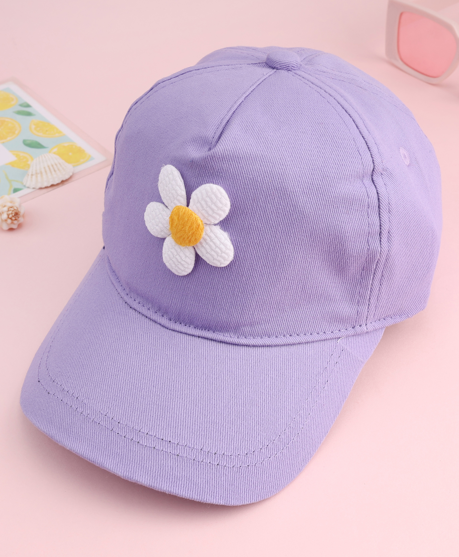 Babyhug Twill Woven Baseball Cap With Floral Applique Lavender - Diameter 16.5 cm-picture-38