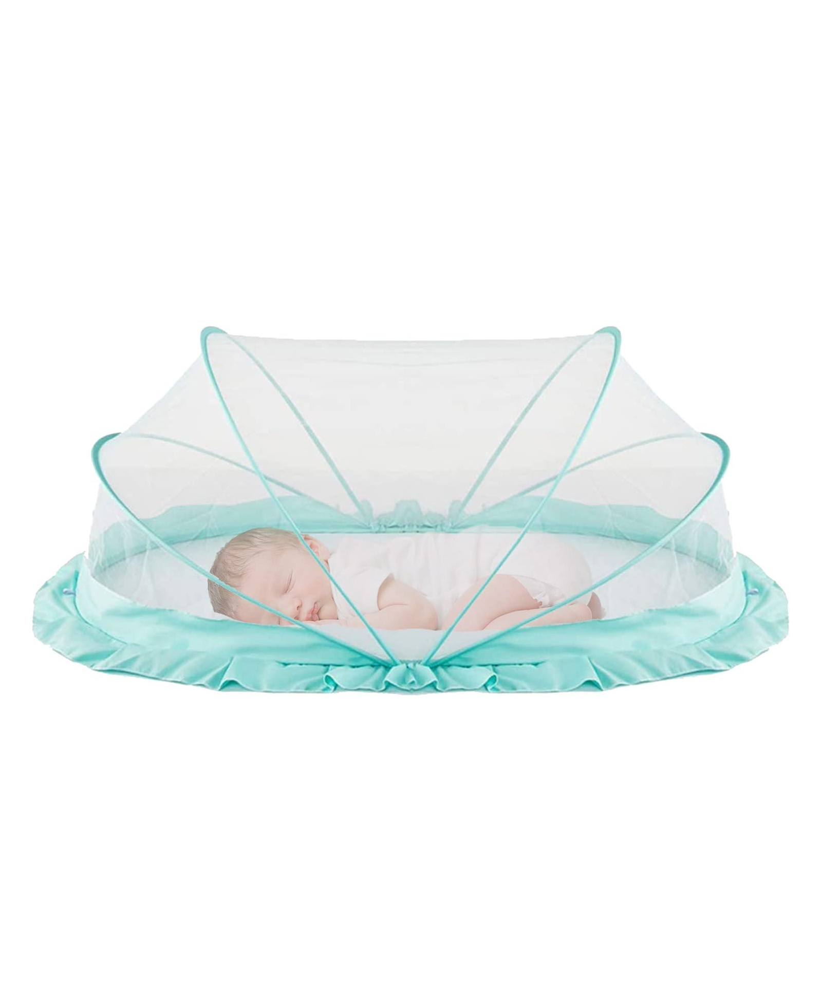 SafeMyles Foldable Baby Mosquito Net for Infants & Toddler Bottomless Safe Sleep Net - Ocean Green Regular Size-image-24