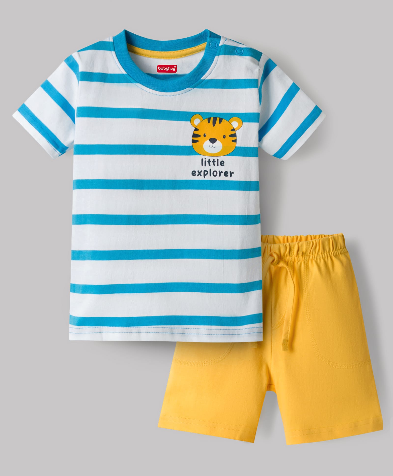 Babyhug Single Jersey Knit Half Sleeves Striped T-Shirt & Shorts With Tiger Print - Multicolor-image-26
