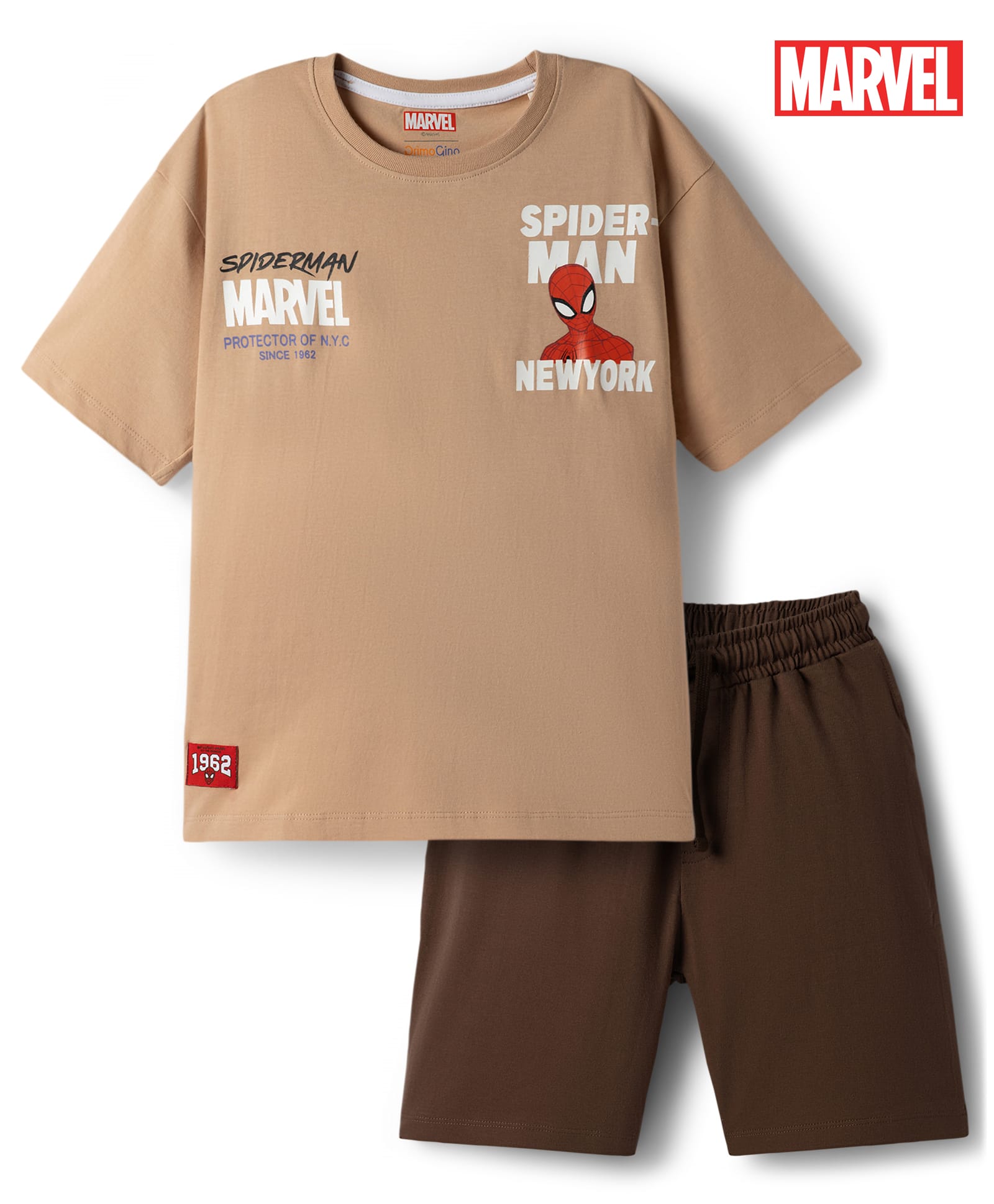 Primo Gino Single Jersey Knit Drop Shoulder Sleeves T-Shirt & Shorts Night Suit With Spider Man Graphics - Multicolor-image-30