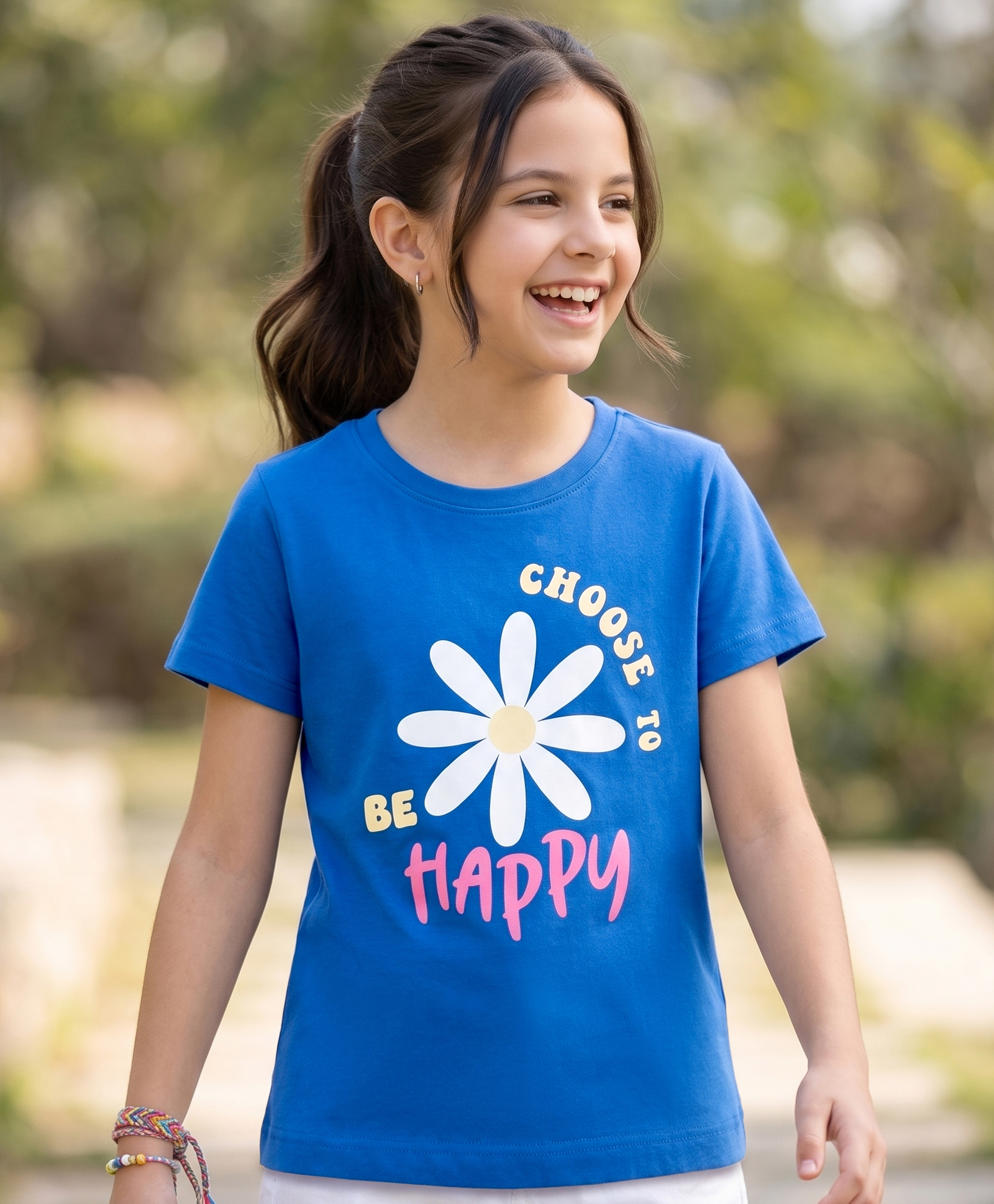 Pine Kids Cotton Knit T-Shirts Half Sleeves Round Neck Floral Graphic Blue 6-7 Years-image-39