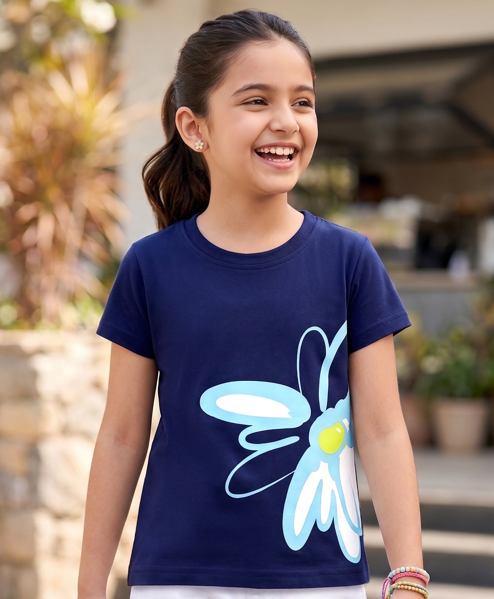 Pine Kids Cotton Knit T-Shirt Round Neck Half Sleeves Butterfly Print Blue 7-8 Years-picture-20