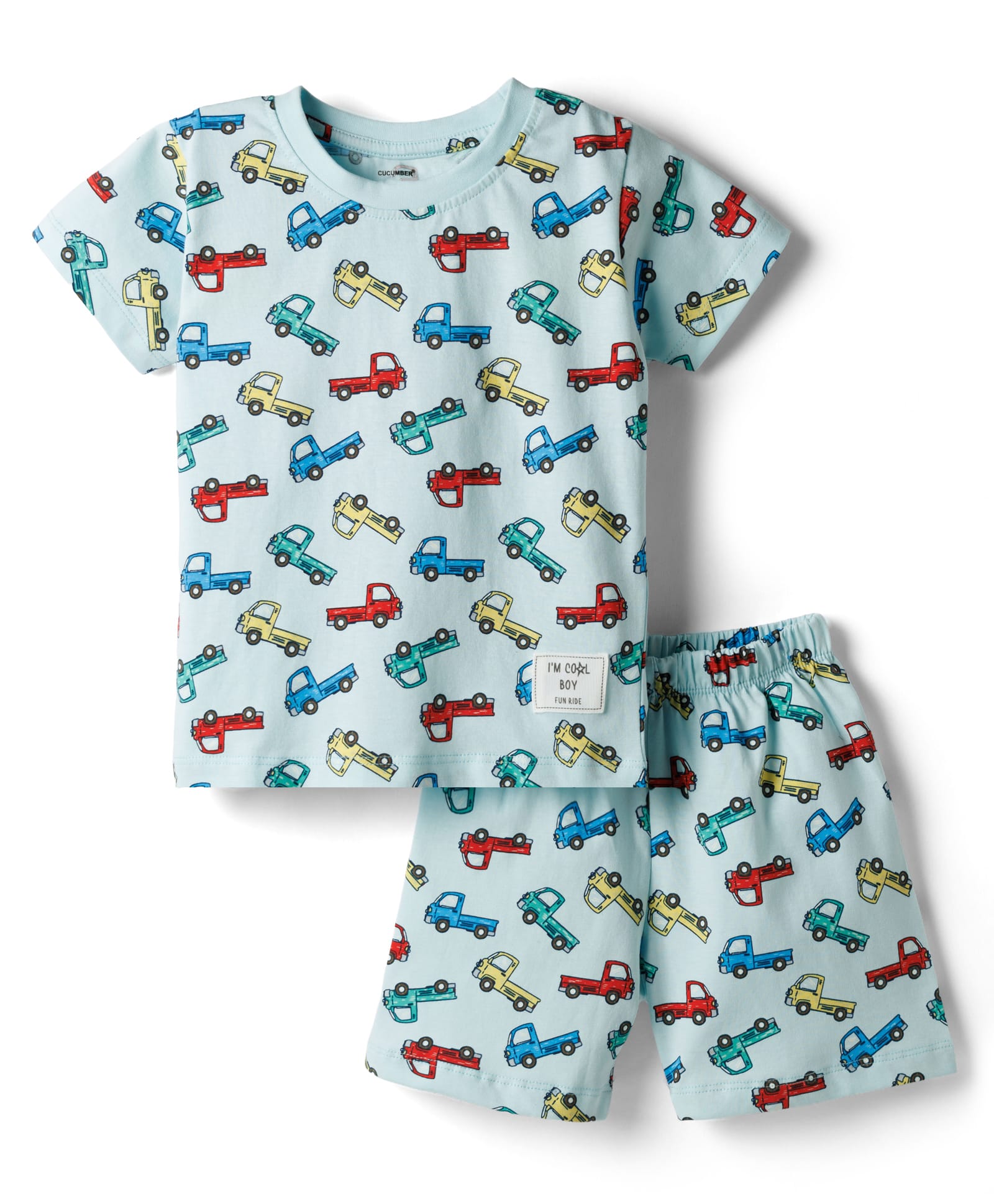 CUCUMBER Sinker Knit Half Sleeves Co-ords T-Shirt & Shorts Set with Truck Print - Mint-picture-15