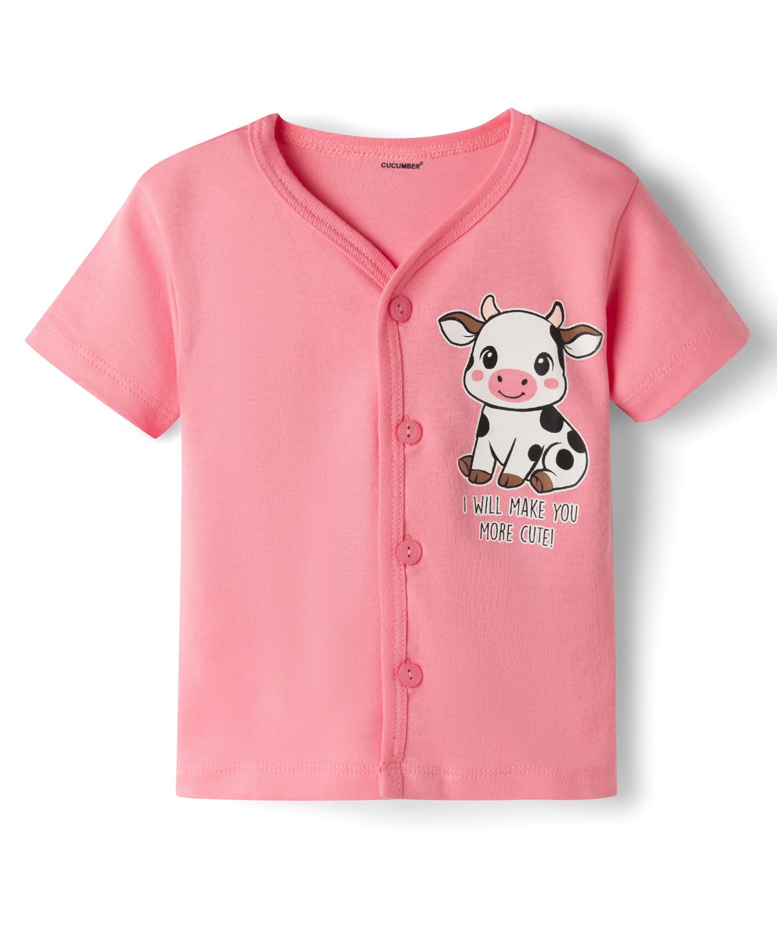 CUCUMBER Sinker Knit Half Sleeves Jhabla with Cow Print - Dark Peach-image-34