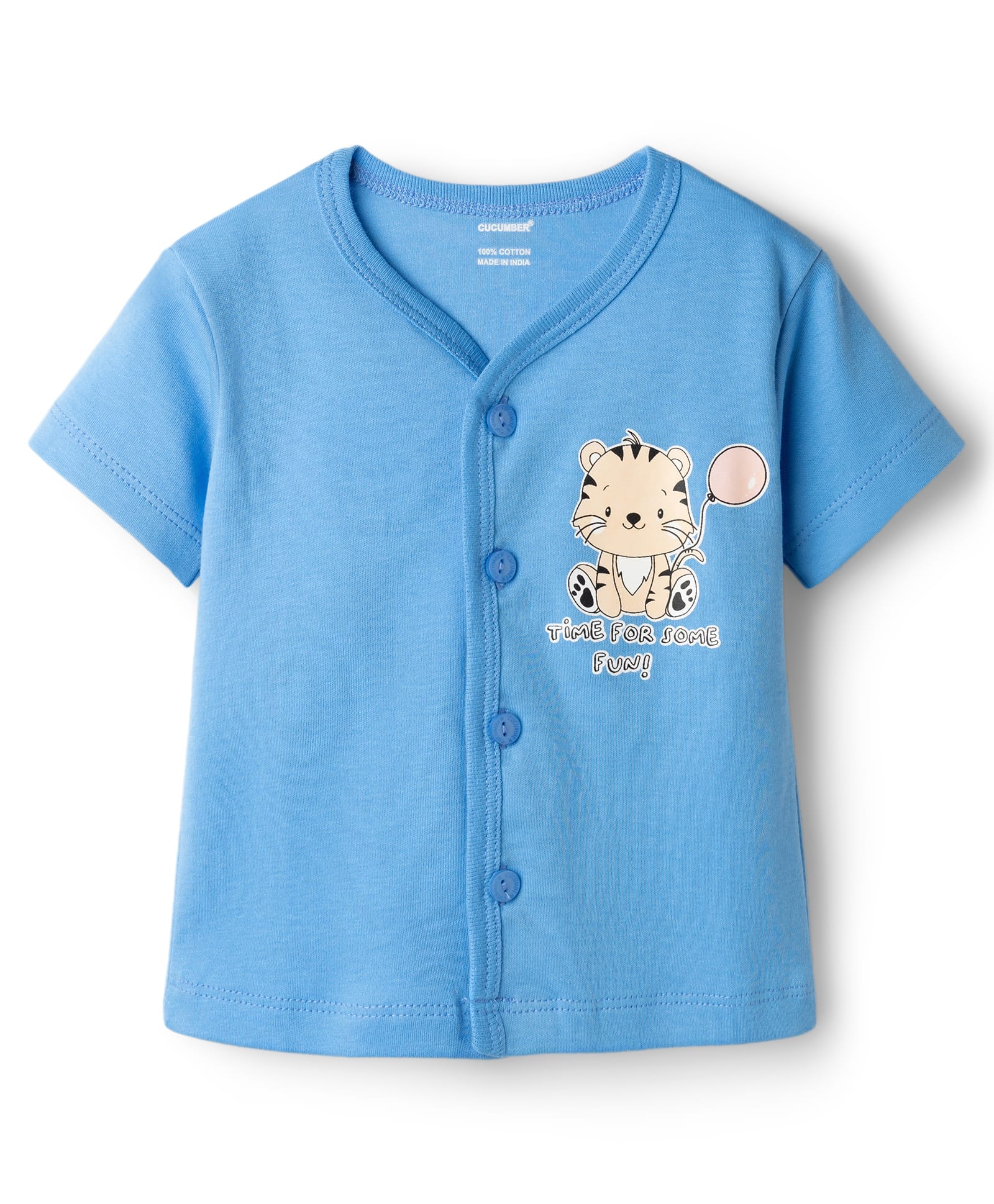 CUCUMBER Sinker Knit Half Sleeves Jhabla with Tiger Print - Royal Blue-image-13