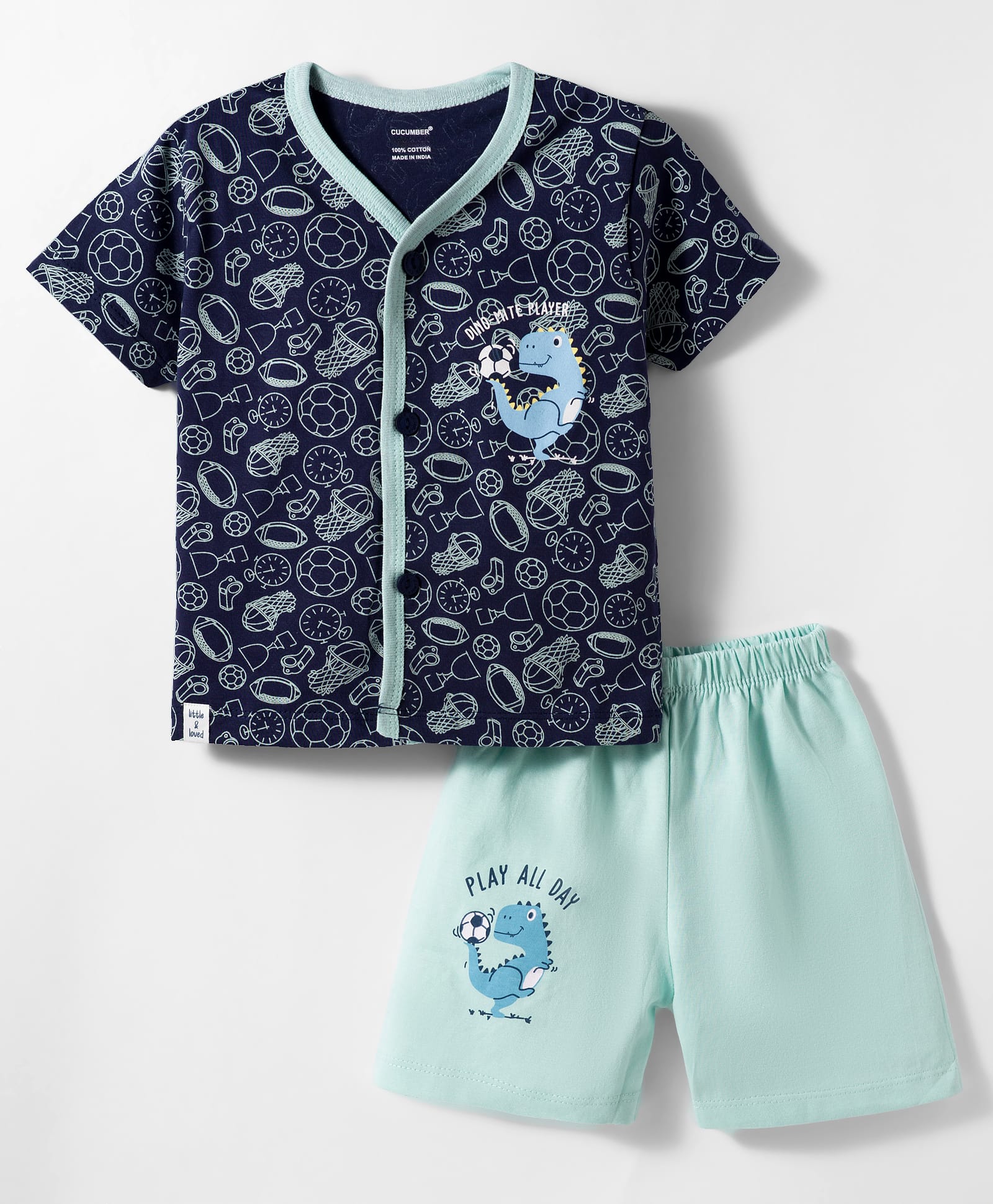 CUCUMBER Sinker Knit Half Sleeves T-Shirt & Shorts Set with Sport Print - Navy Blue-picture-24