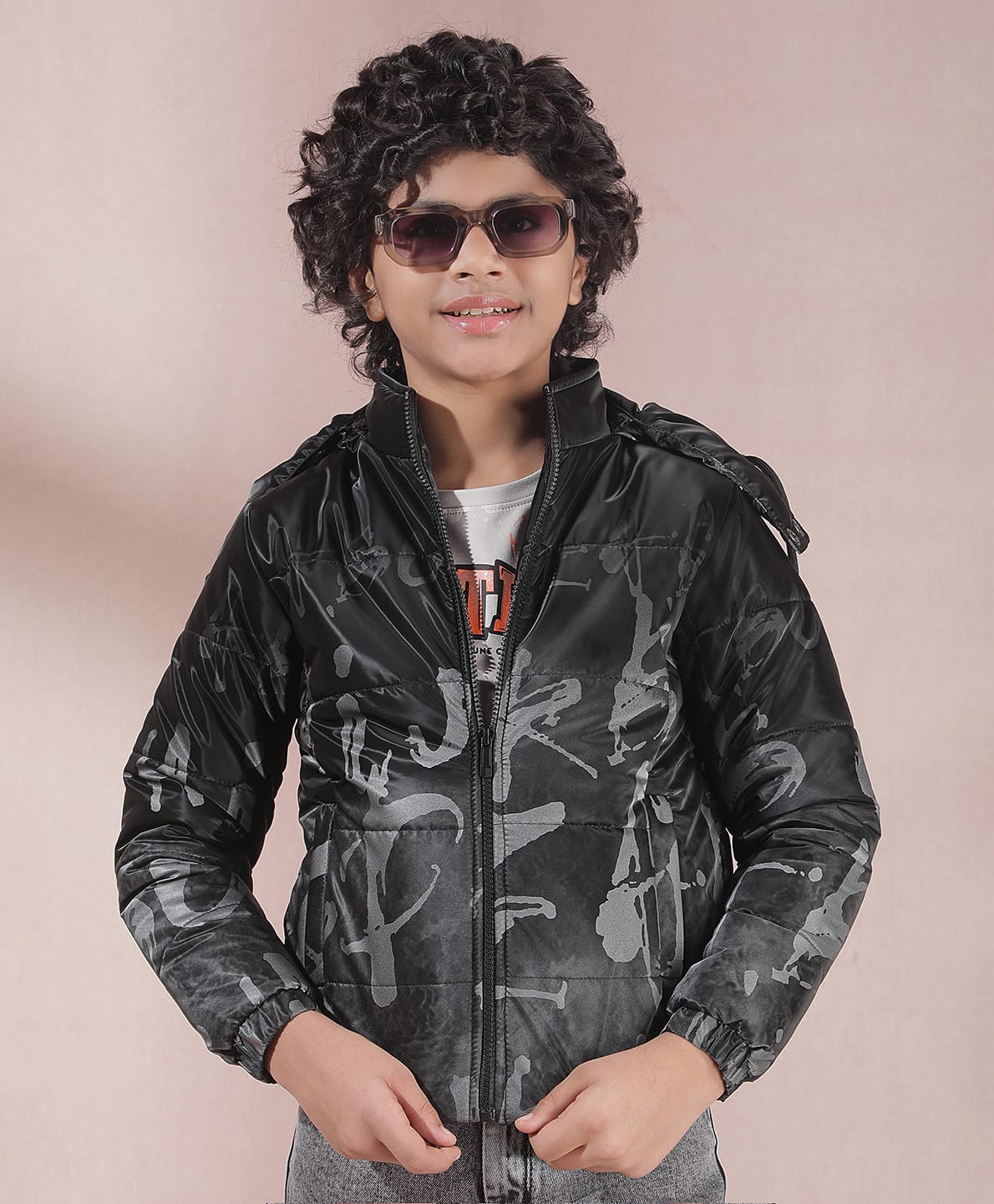 CRIMSOUNE CLUB Woven Full Sleeves Typography Printed Hooded Jacket - Black-image-41